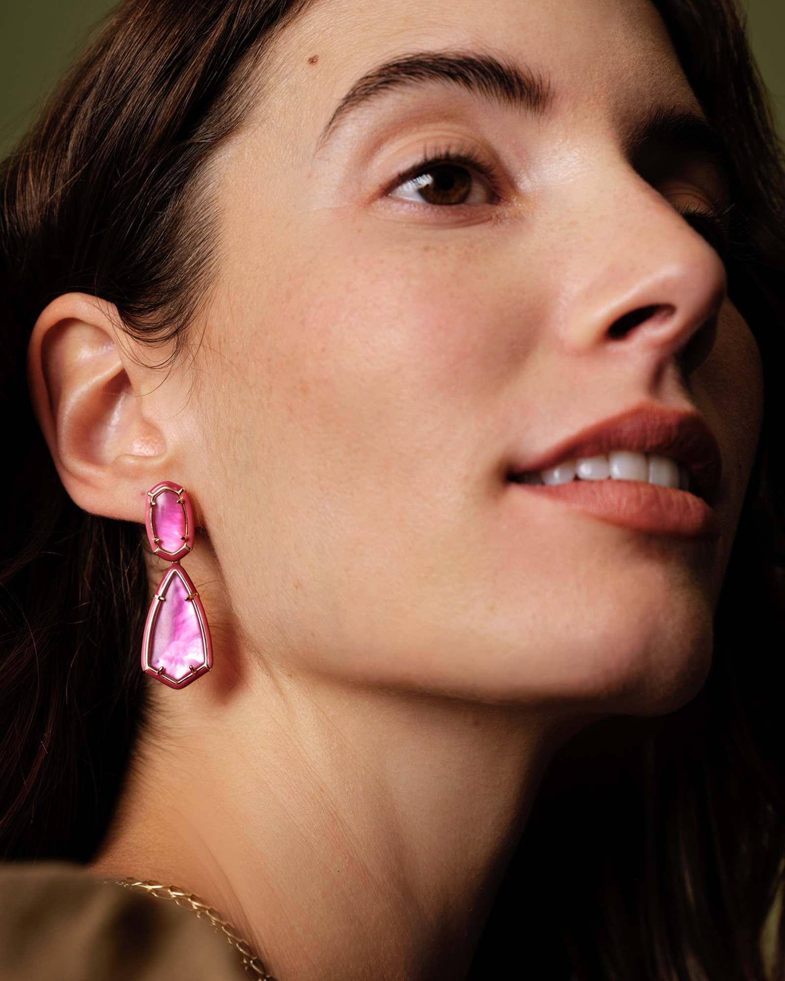 Camry Gold Enamel Frame Statement Earrings in Natural Mother-of-Pearl Product Image