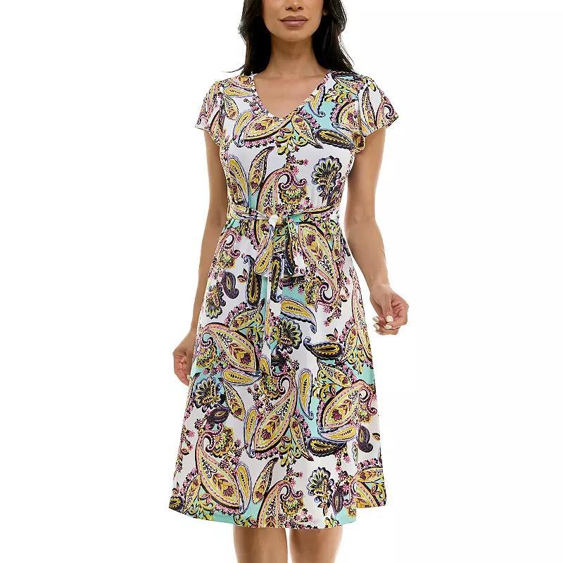 Womens Nina Leonard Cap Sleeve V-Neck Dress Product Image