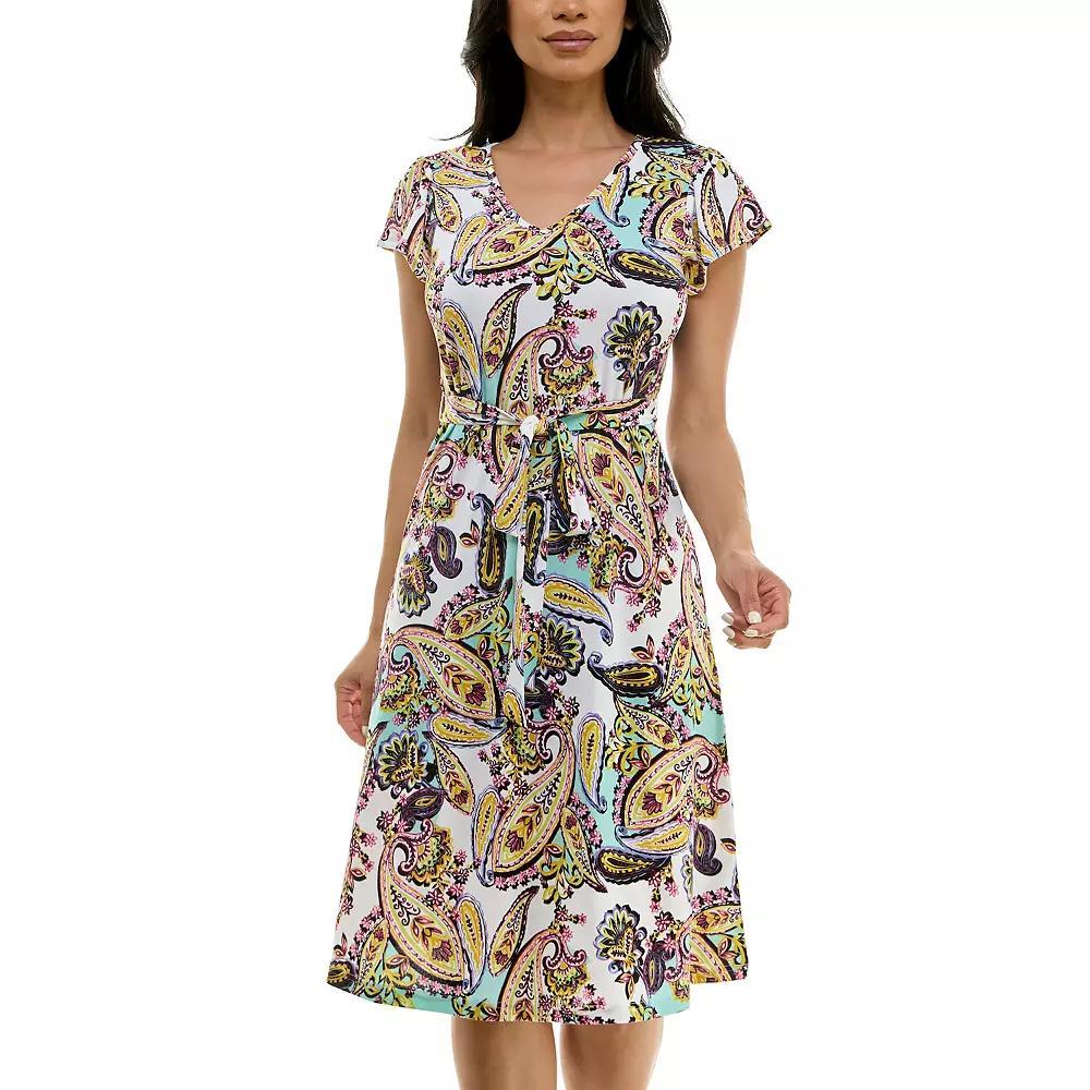 Womens Nina Leonard Cap Sleeve V-Neck Dress Product Image