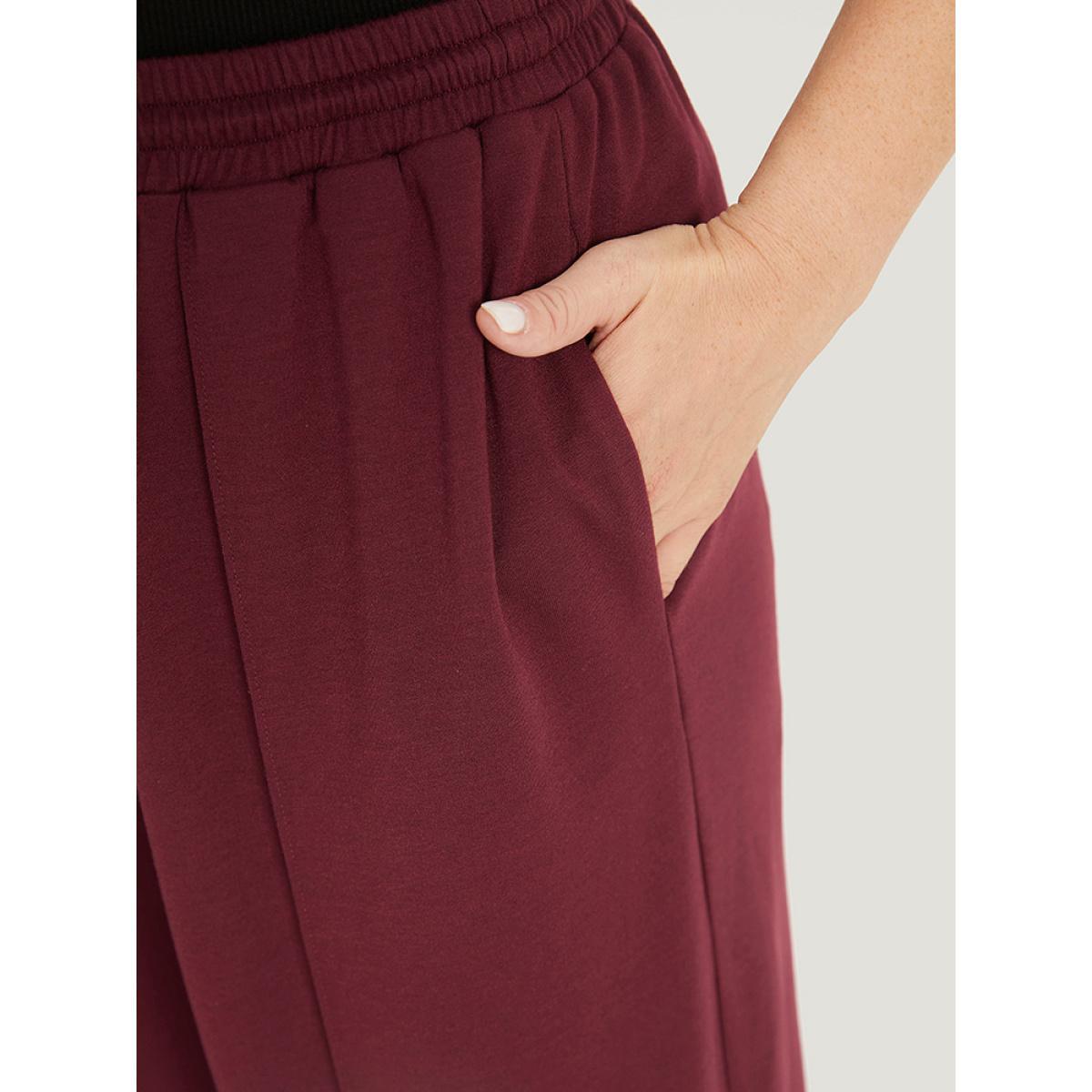 Solid Drawstring Pocket Loose Sweatpants Scarlet Plus Size Women Casual Dailywear Plain 28/5X Bloomchic Product Image
