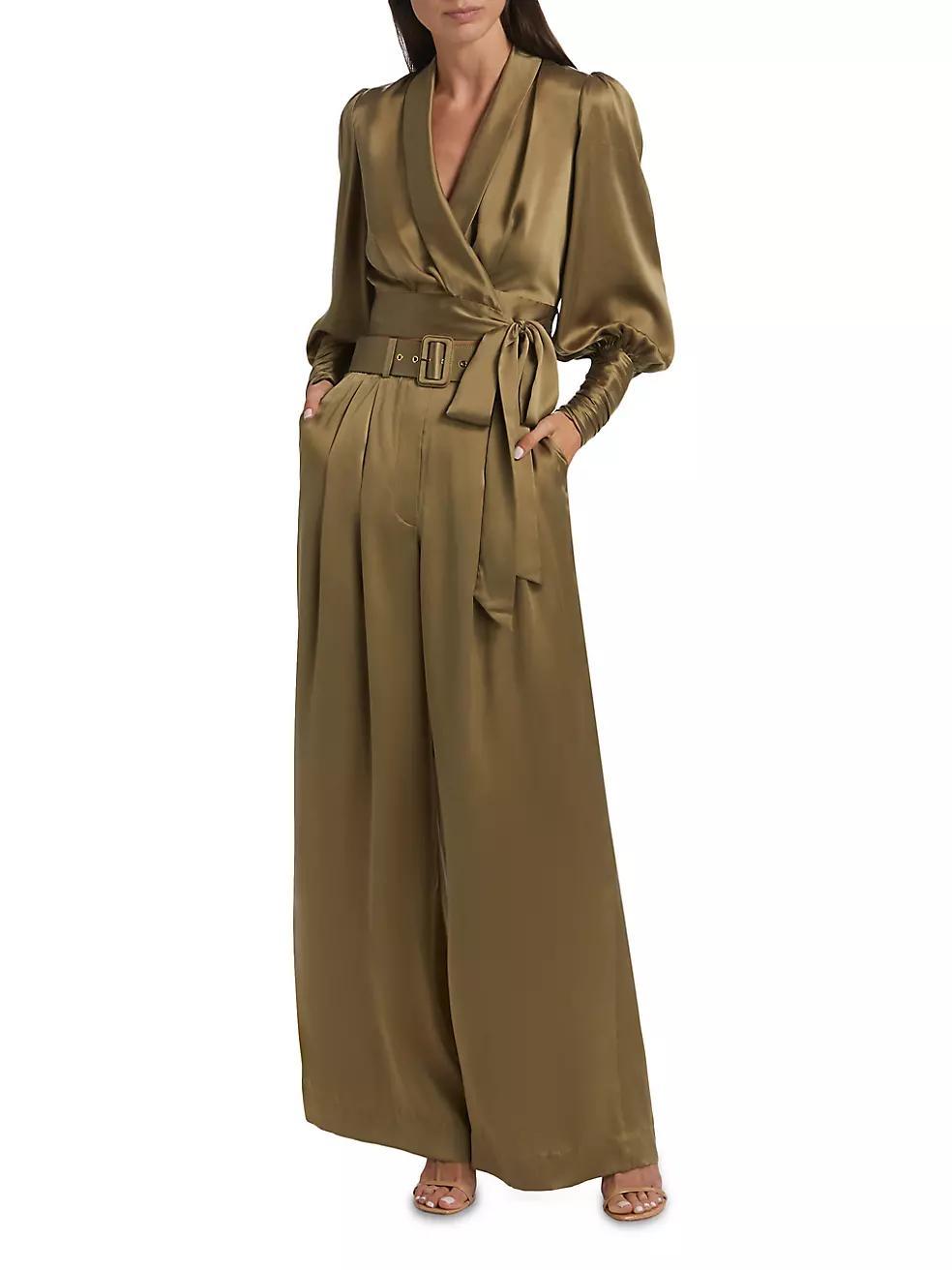 Womens Tuck Silk Belted Wide-Leg Pants Product Image