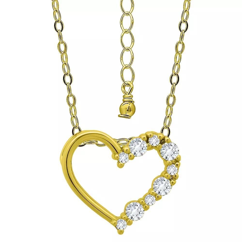 Aleure Precioso Sterling Silver Cubic Zirconia Open Heart Pendant Necklace, Women's, Size: 18", Gold Tone Product Image