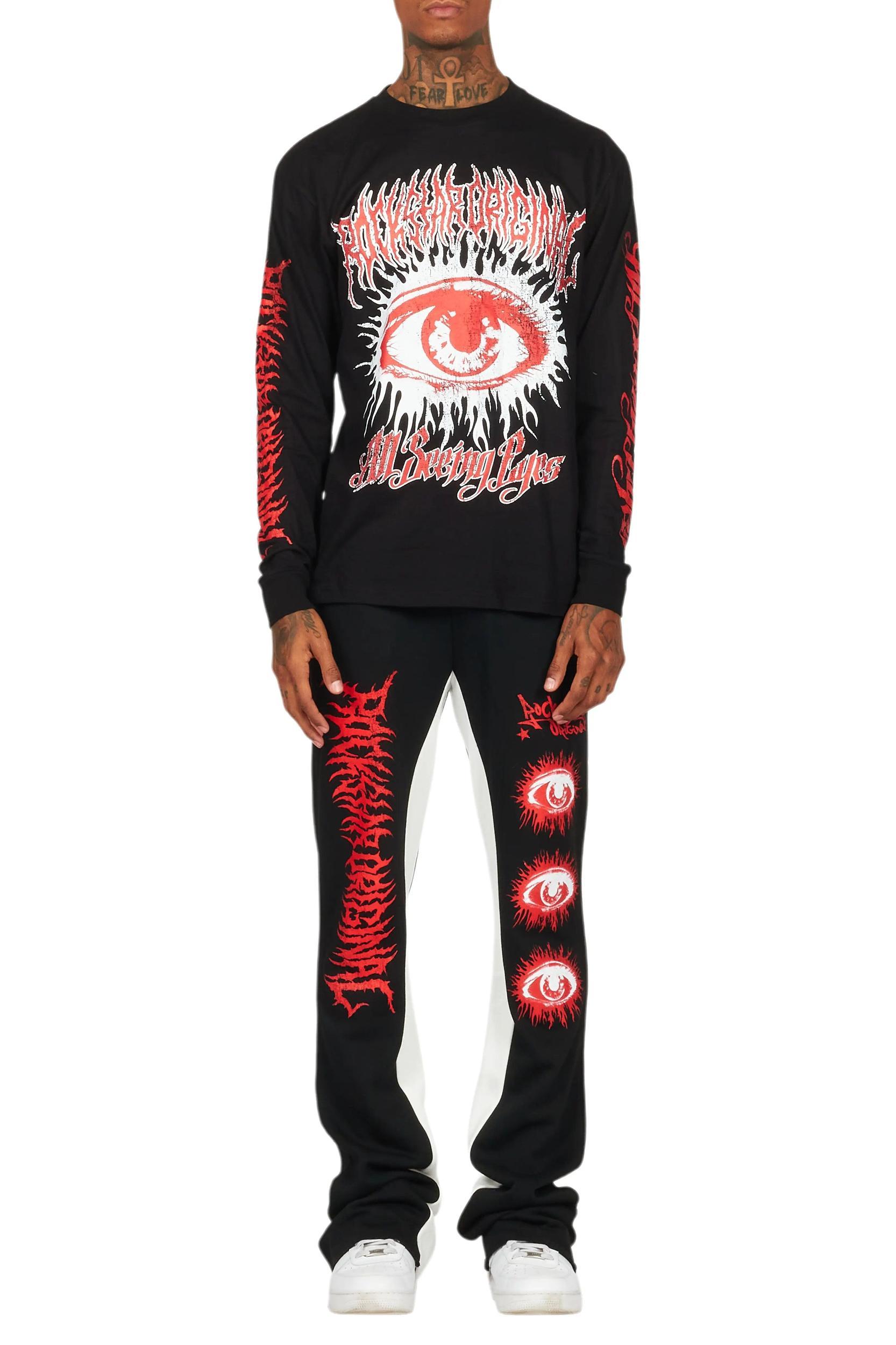 All Seeing Eyes Black/Red Long Sleeve T-Shirt/Baggy Pant Set Male Product Image