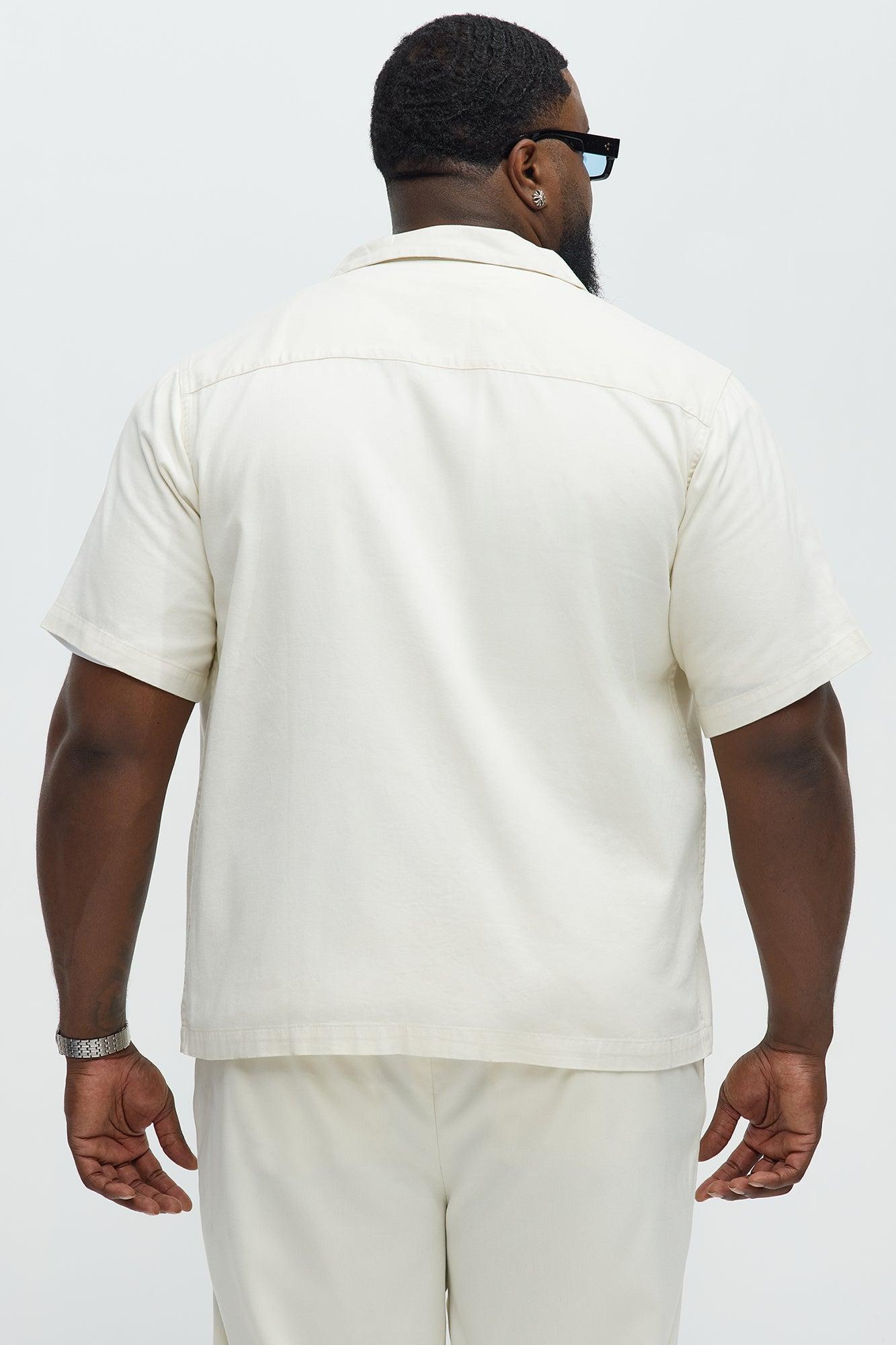 Embrace The Wild Cotton Blend Short Sleeve Button Up Shirt - White Product Image
