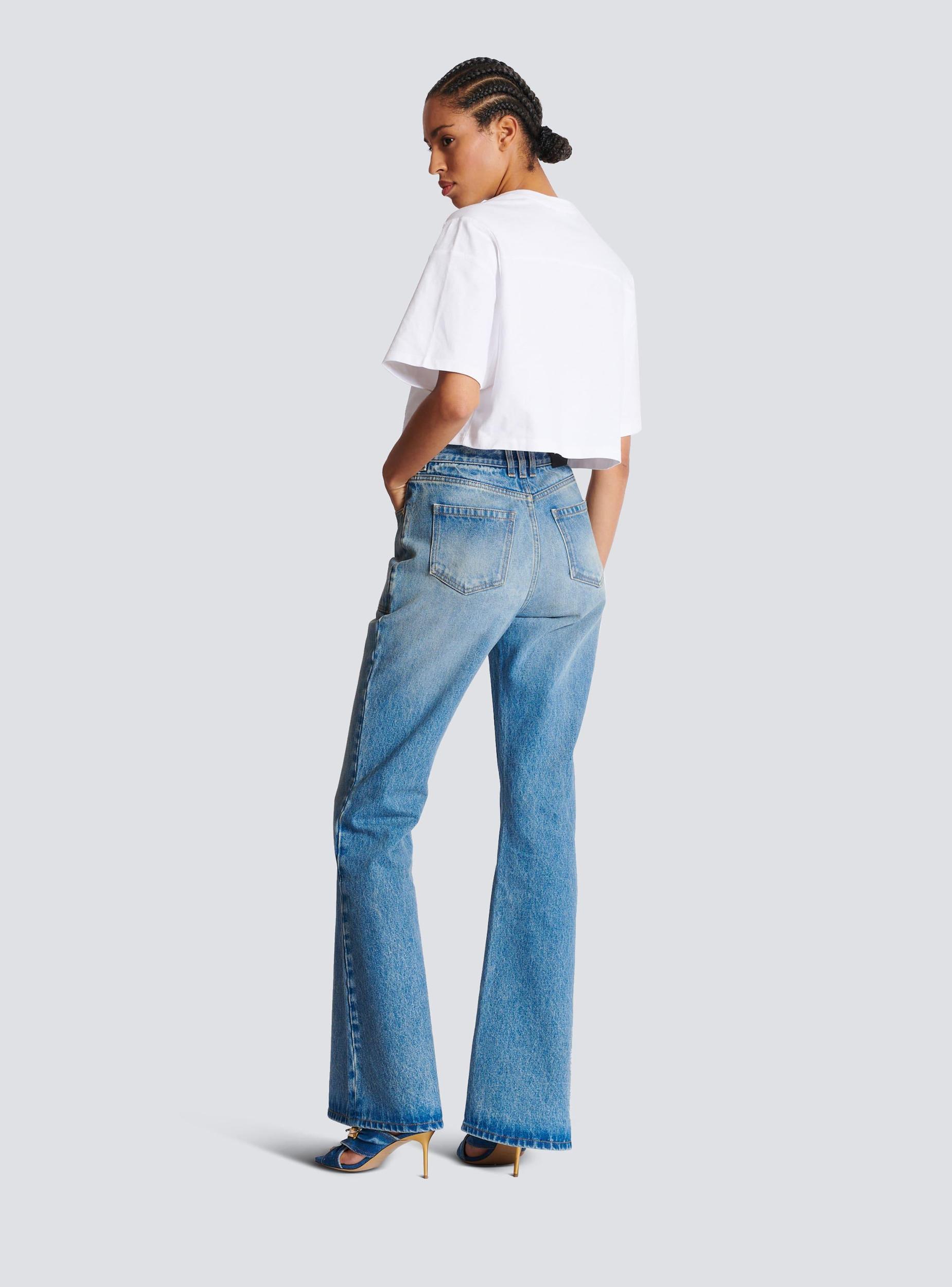 Cropped T-shirt with flocked Balmain Letter logo Product Image
