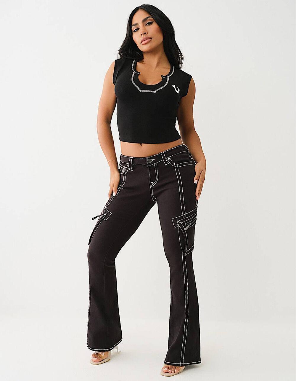 TRUE RELIGION Horseshoe Womens Notch Crop Tee - WHITE Product Image