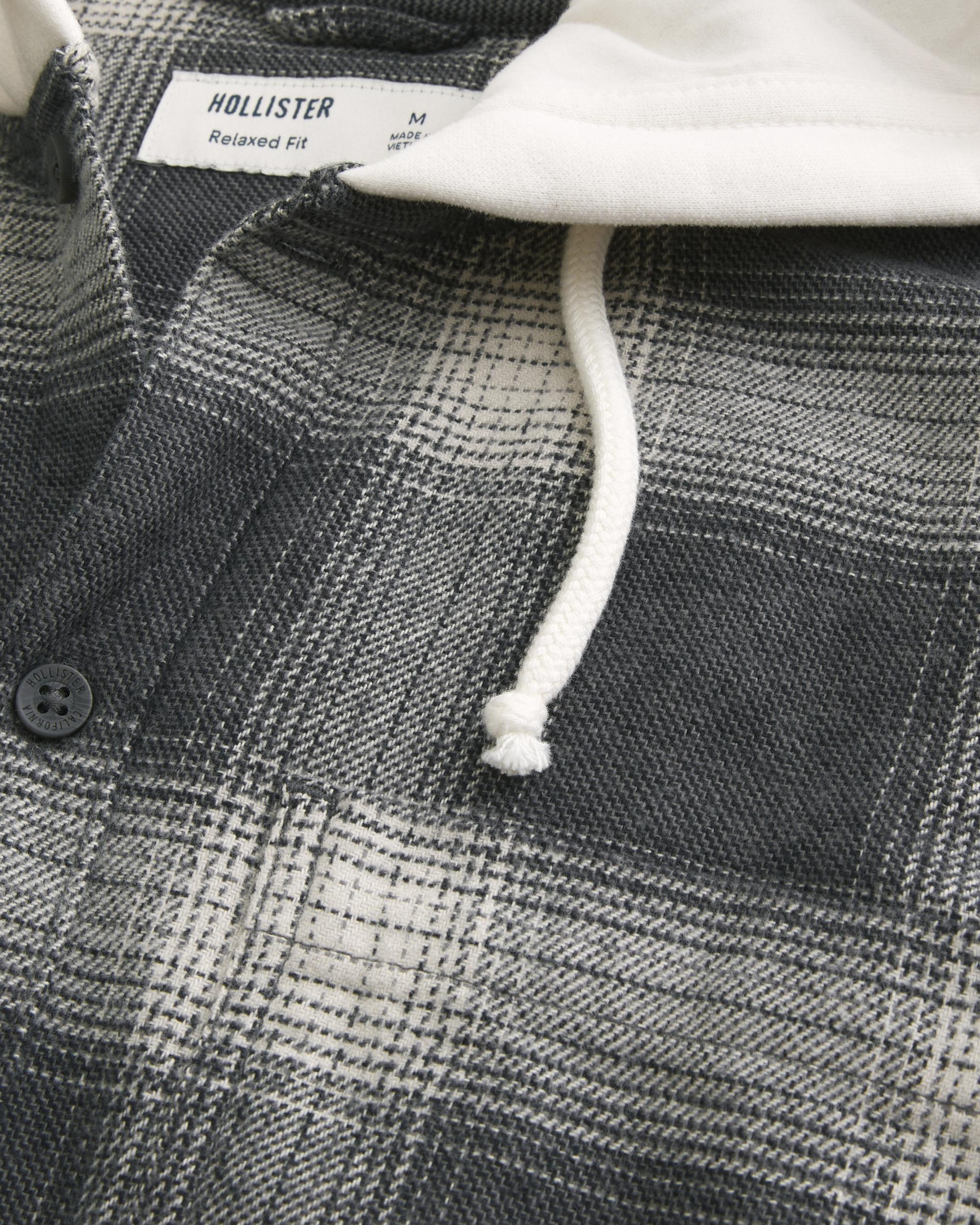 Relaxed Hooded Flannel Shirt Product Image