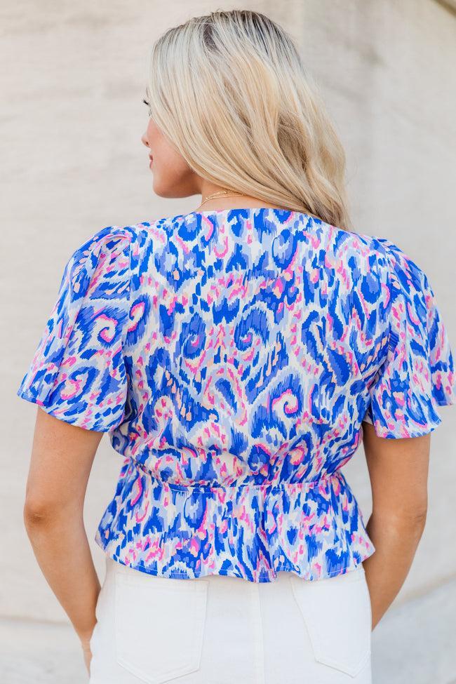 Snagged Your Attention Blue Short Sleeve Printed Top SALE Product Image