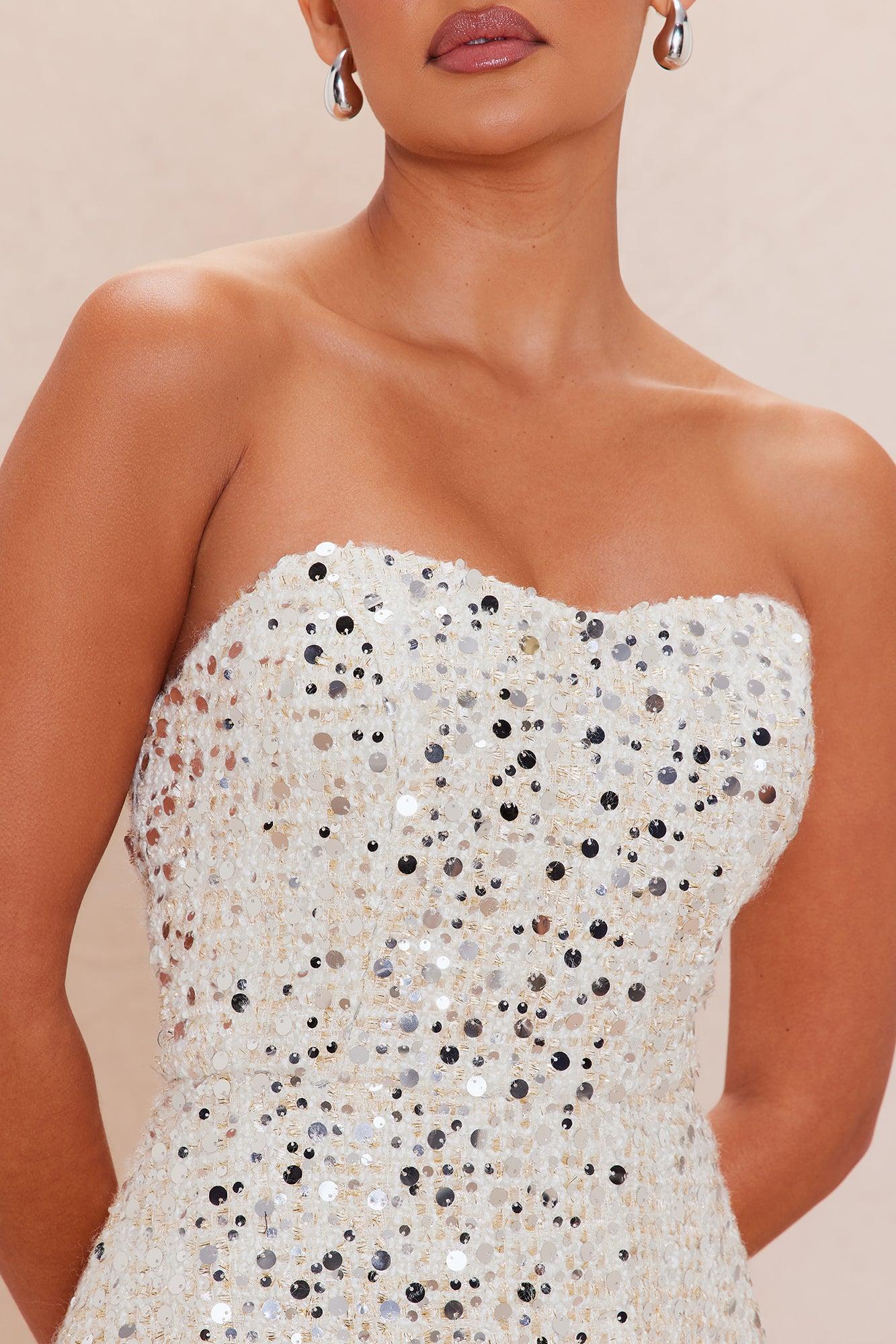 Lauryn Embellished Tweed Mini Dress - Cream/combo Female Product Image
