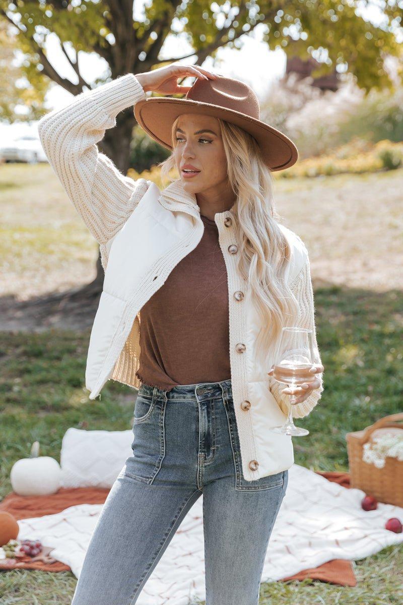Cream Button Down Hybrid Sweater Jacket Product Image