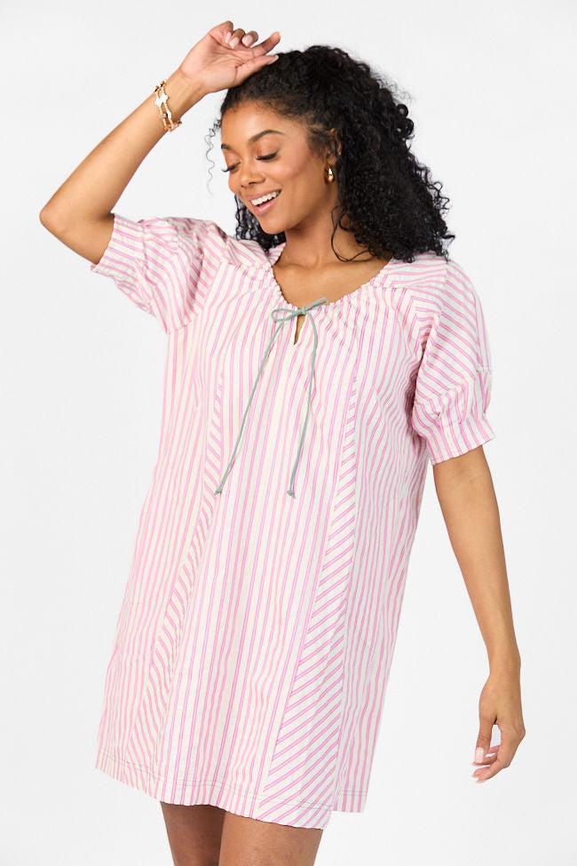 Set Free Pink Striped Panel Mini Dress SALE Product Image