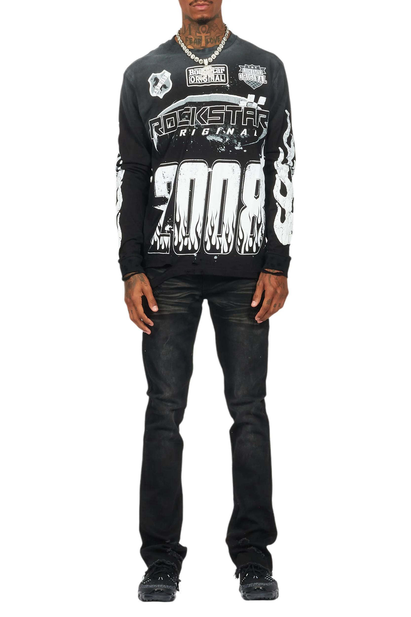 Amos Black/White Long Sleeve Graphic T-Shirt Male Product Image
