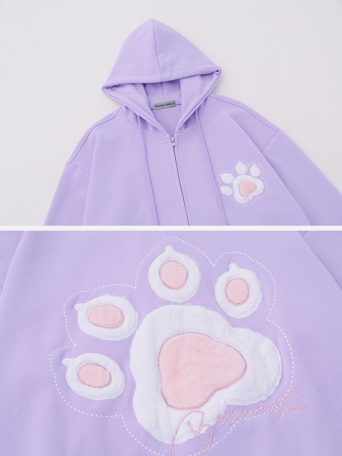 Aelfric Eden Cat Paw Embroidery Zip Up Hoodie Product Image