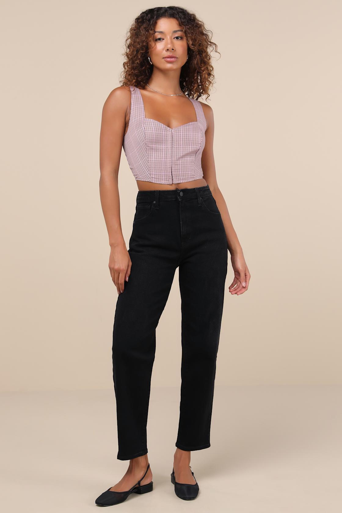 Authentic Vibes Washed Black High-Rise Tapered Barrel Jeans Product Image