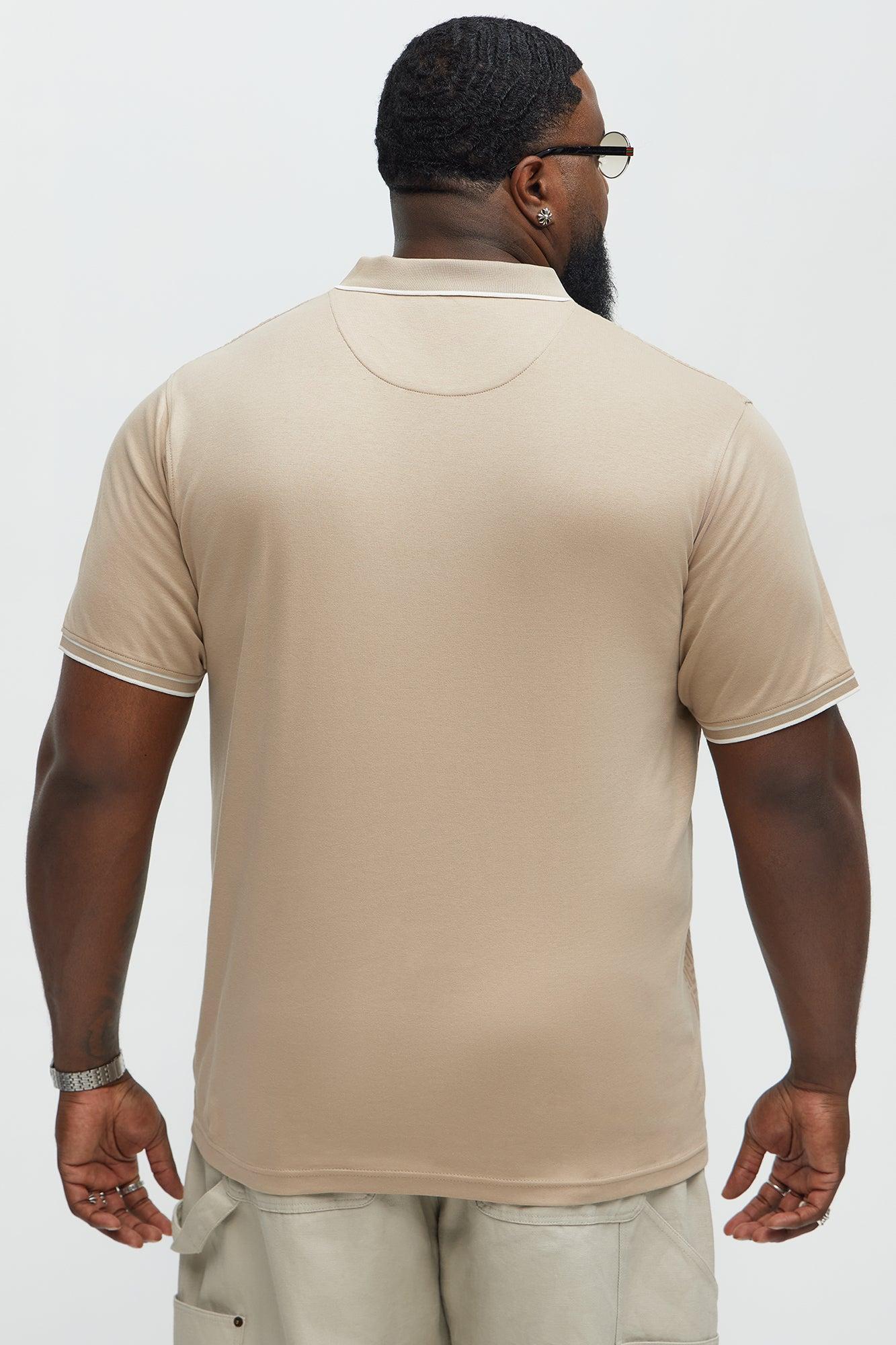 Geo Button Down Collar Textured Polo - Sand Product Image