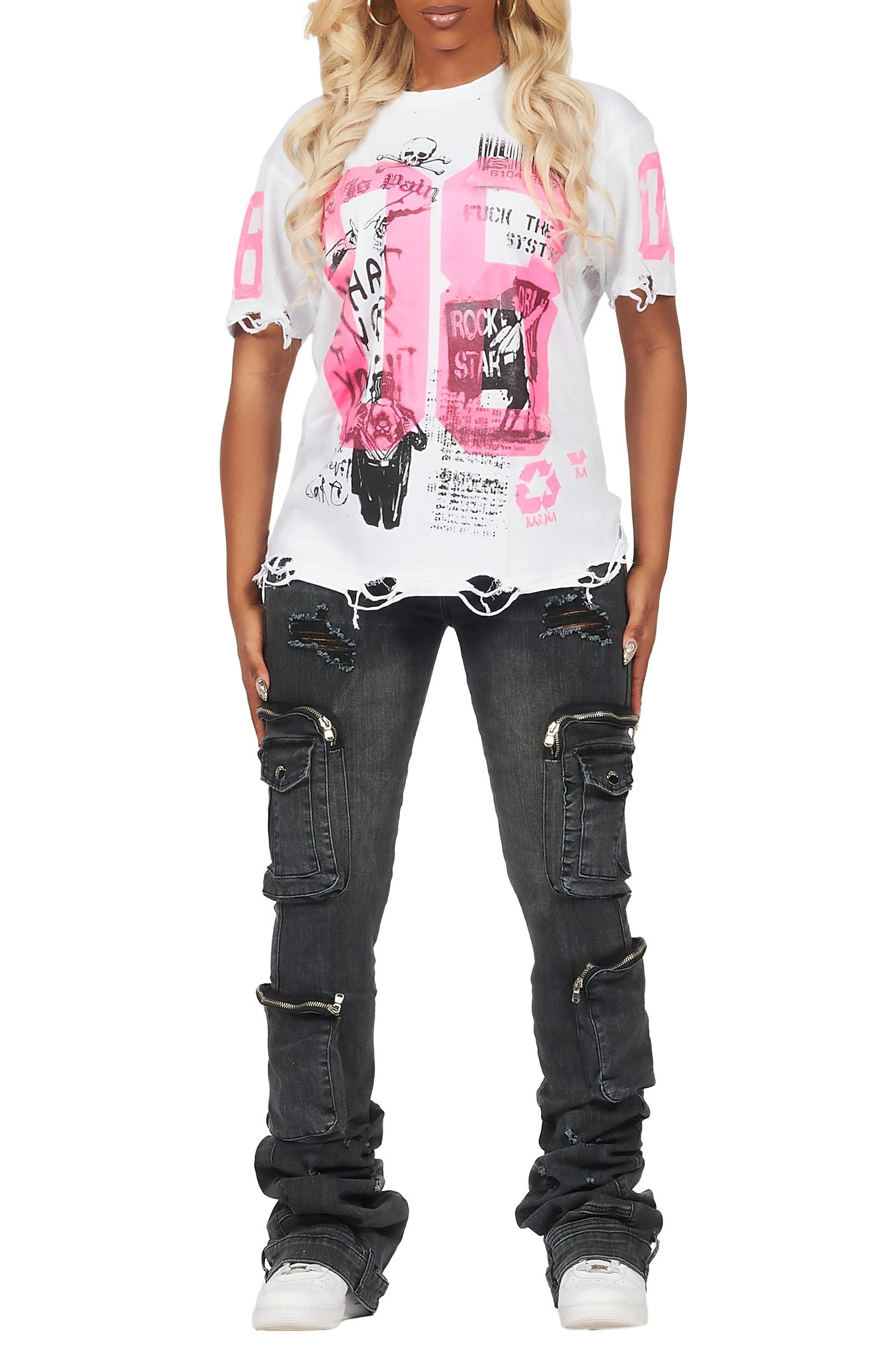 Shawneta White/Black Wash T-Shirt & Jean Female Product Image