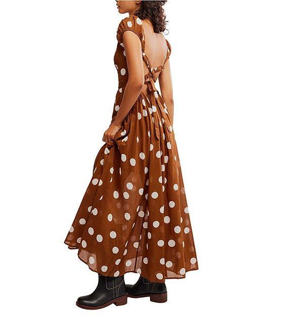 Free People Ultraviolet Polka Dot Print Scoop Neck Short Sleeve Maxi Dress Product Image