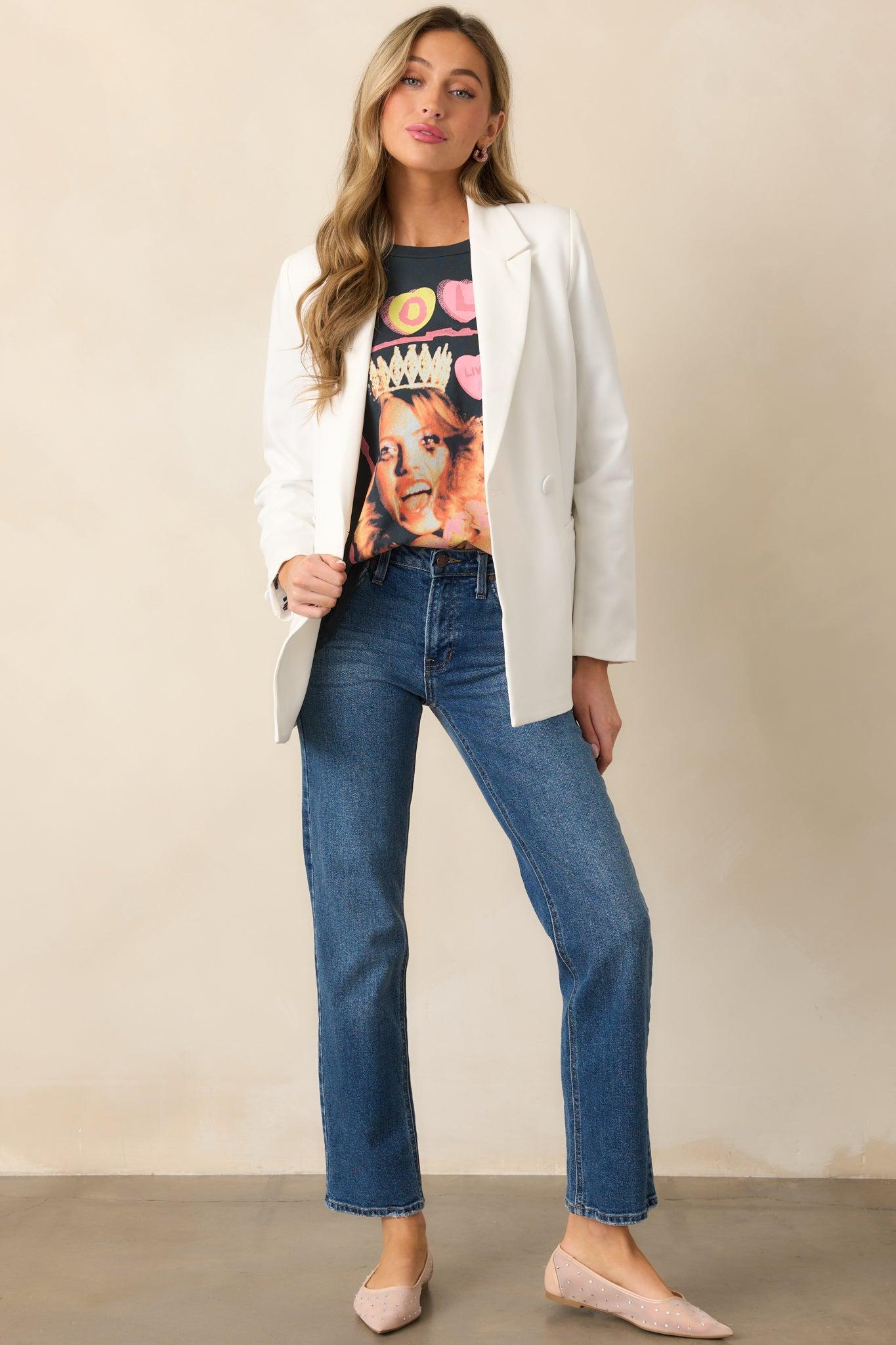 Forever Again Dark Wash Straight Leg Jeans Product Image
