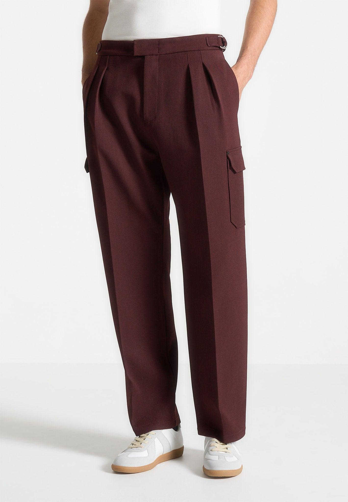 Relaxed Fit Twill Pocket Trousers - Wine Red Male Product Image