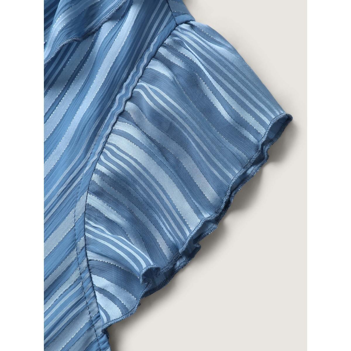 Plus Size Textured Stripe Ruffled Neck Midi Dress Stone Women V-neck Cap Sleeve Curvy BloomChic 22-24/3X Product Image