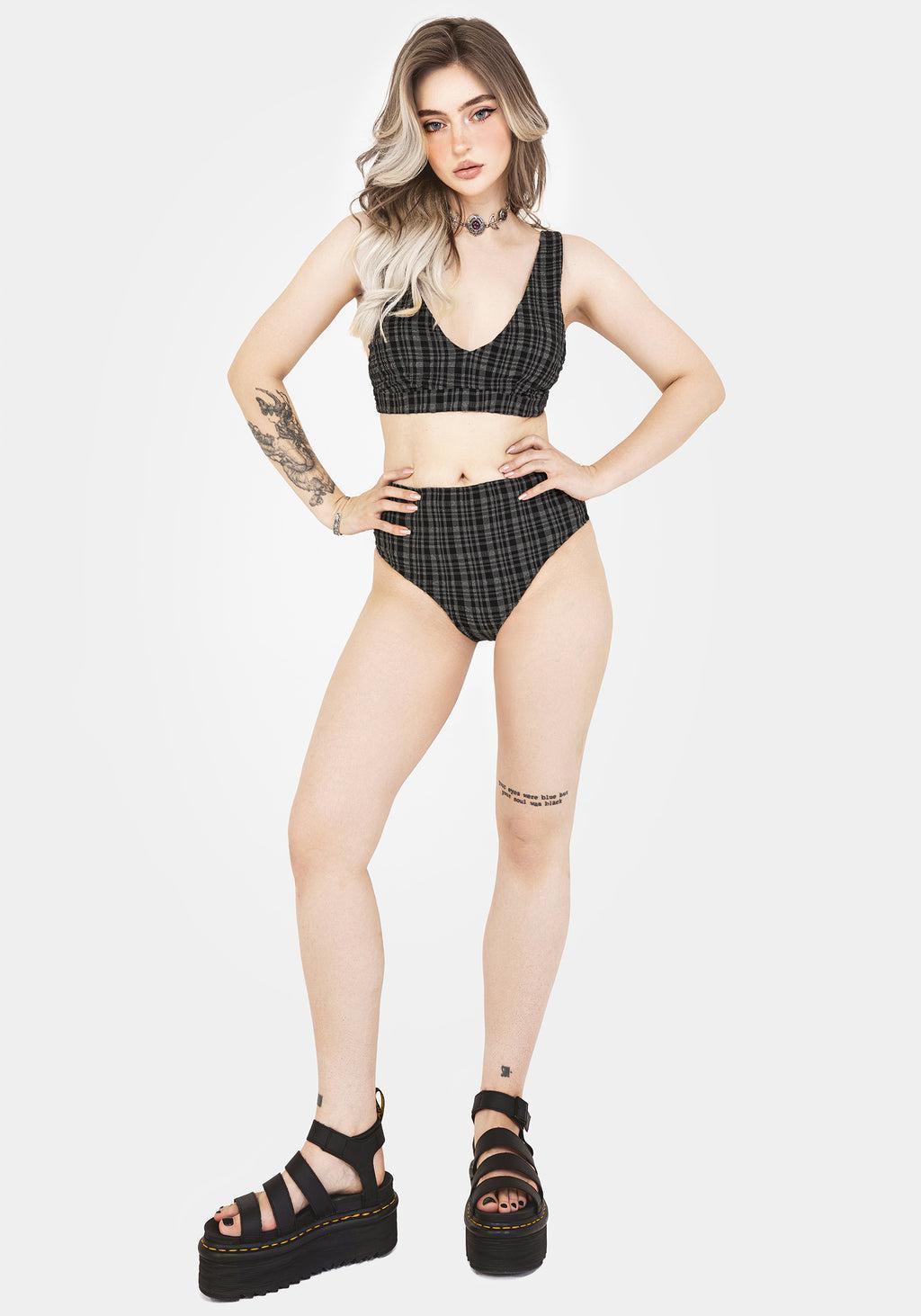Slate Textured Check Bikini Top Product Image