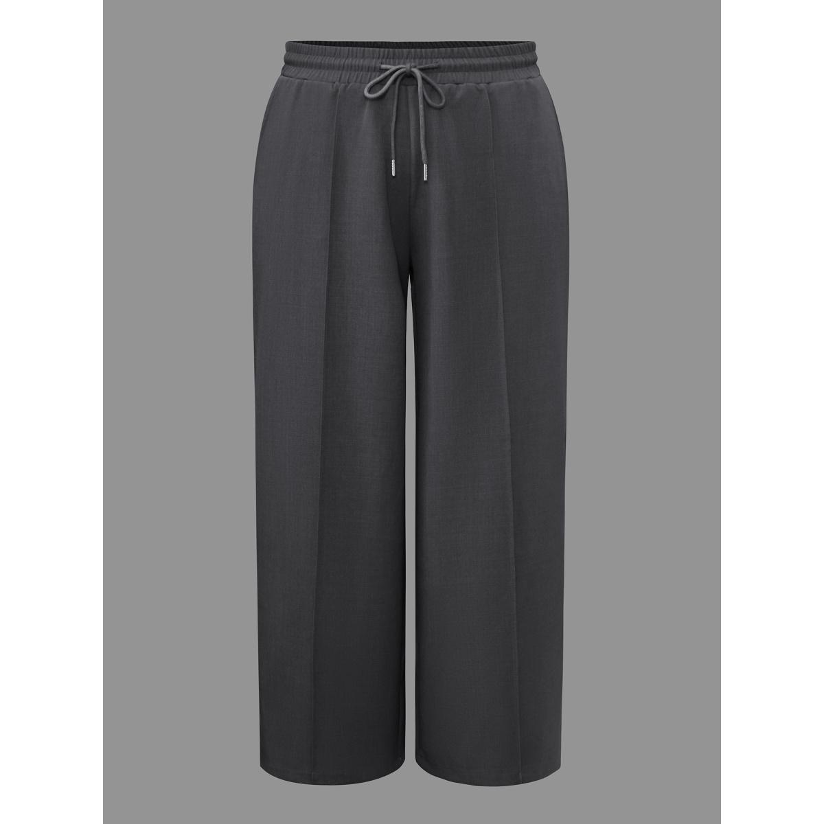 Plus Size Elastic Waist Plicated Detail Slant Pocket Pants Women DimGray Casual Loose Mid Rise Everyday Pants BloomChic 28/5X Product Image
