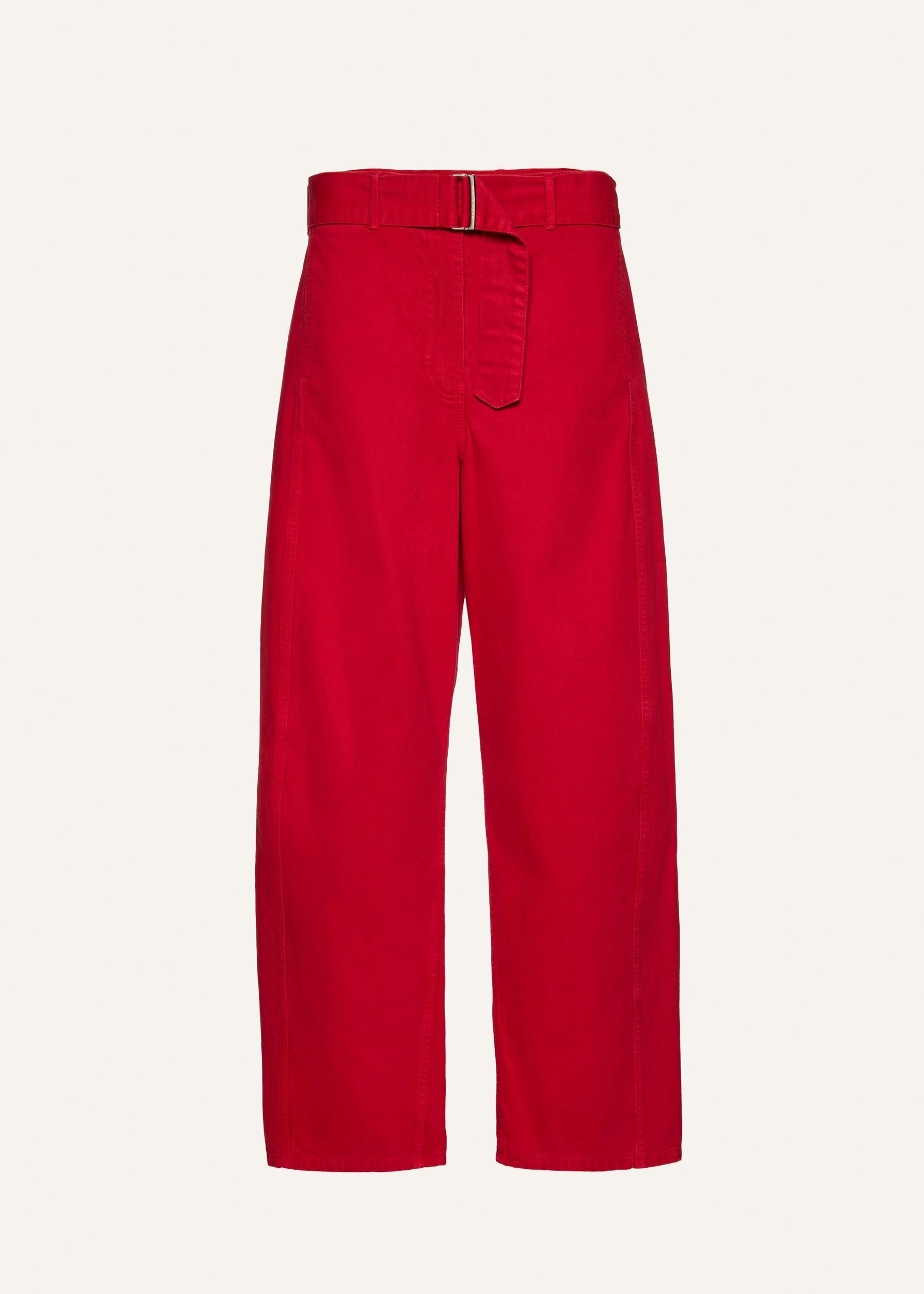 Belted loose leg denim in red Product Image