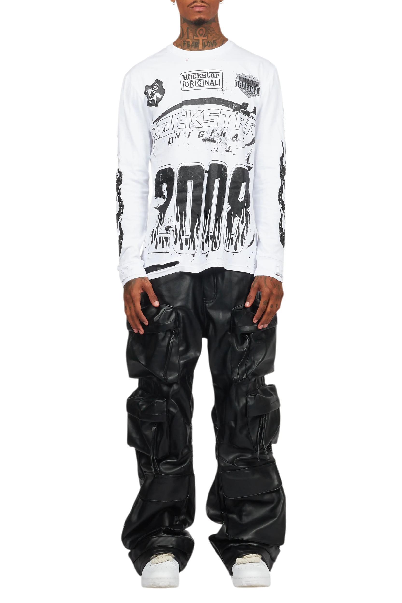 Lenz Black PU Stacked Leather Jean Male Product Image