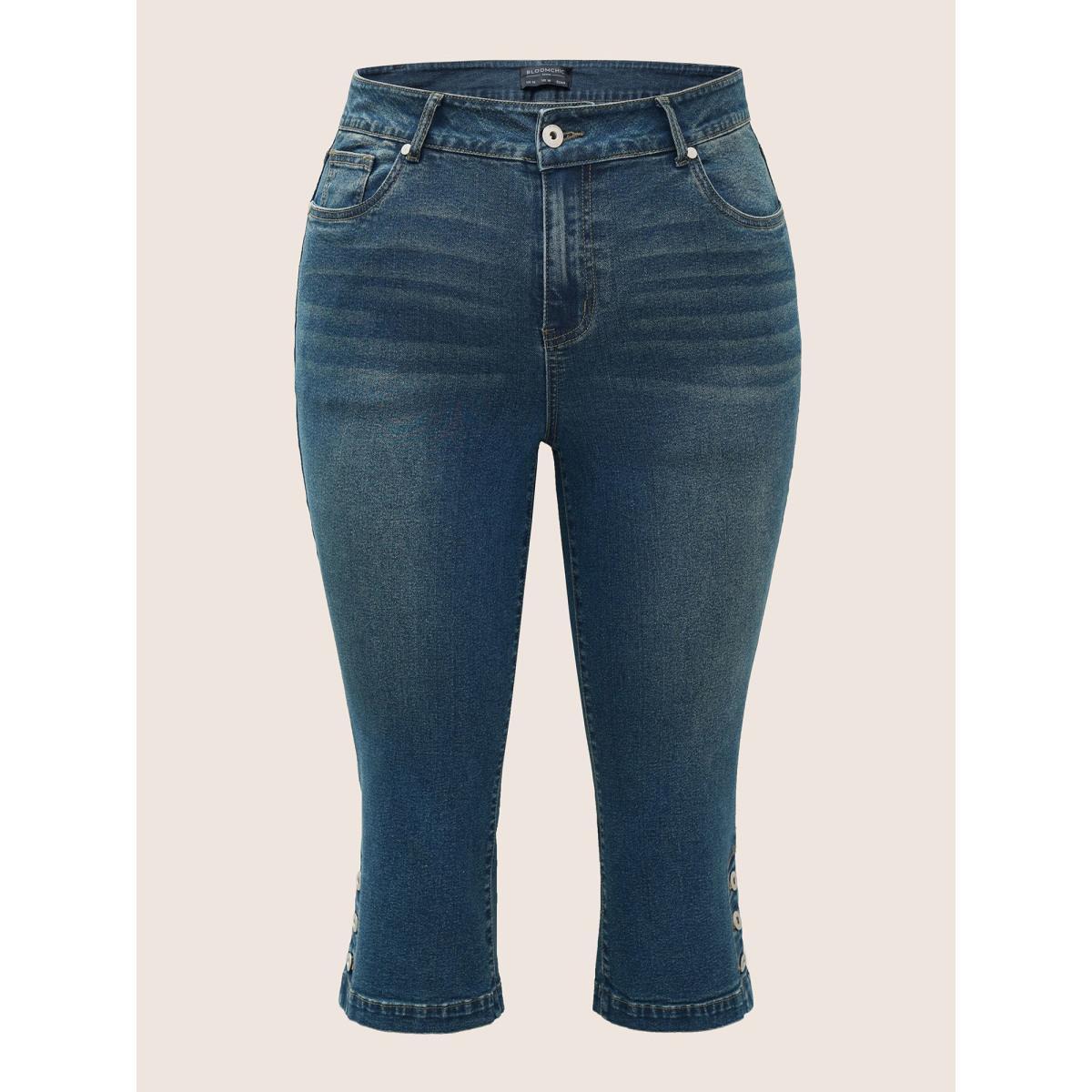 Plus Size Dark Wash Slit Hem Pull On Jegging Jeans Women Indigo Elegant Plain Non High stretch Slanted pocket Jeans BloomChic 20/2X Product Image