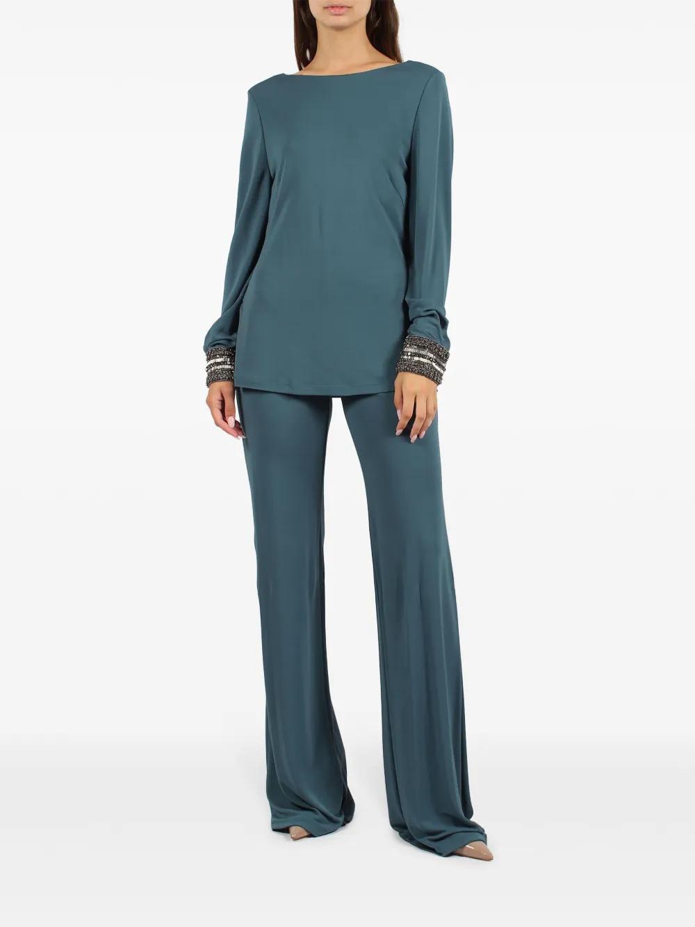 ALBERTA FERRETTI Embroidered Cuffs Jersey Top In Petroleum Blue Product Image