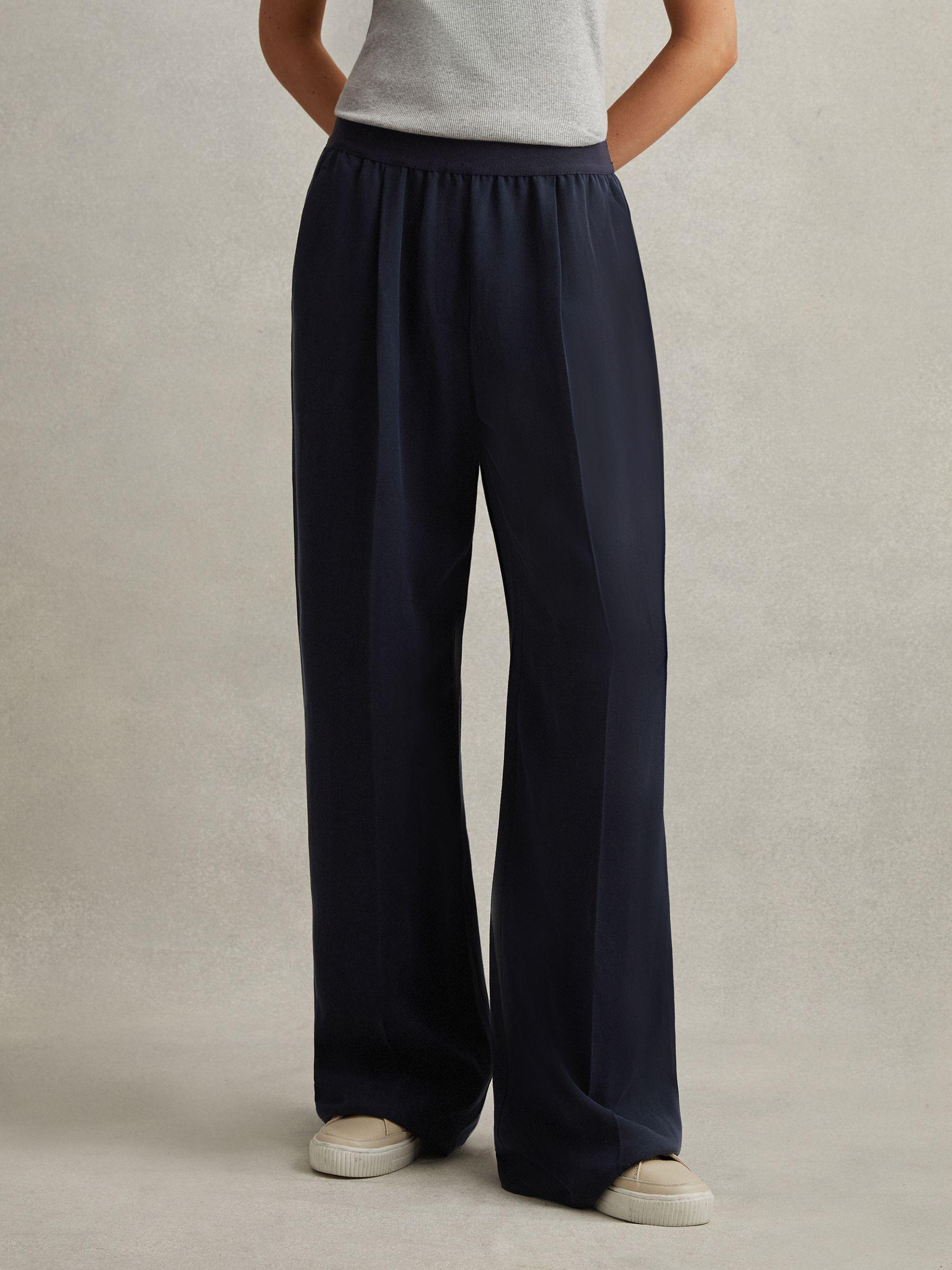Petite Lyocell-Linen Wide Leg Trousers in Navy Product Image