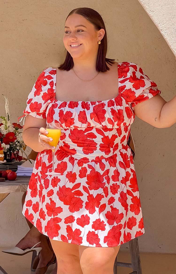 Danyal Red Anemone Floral Print Mini Dress Product Image