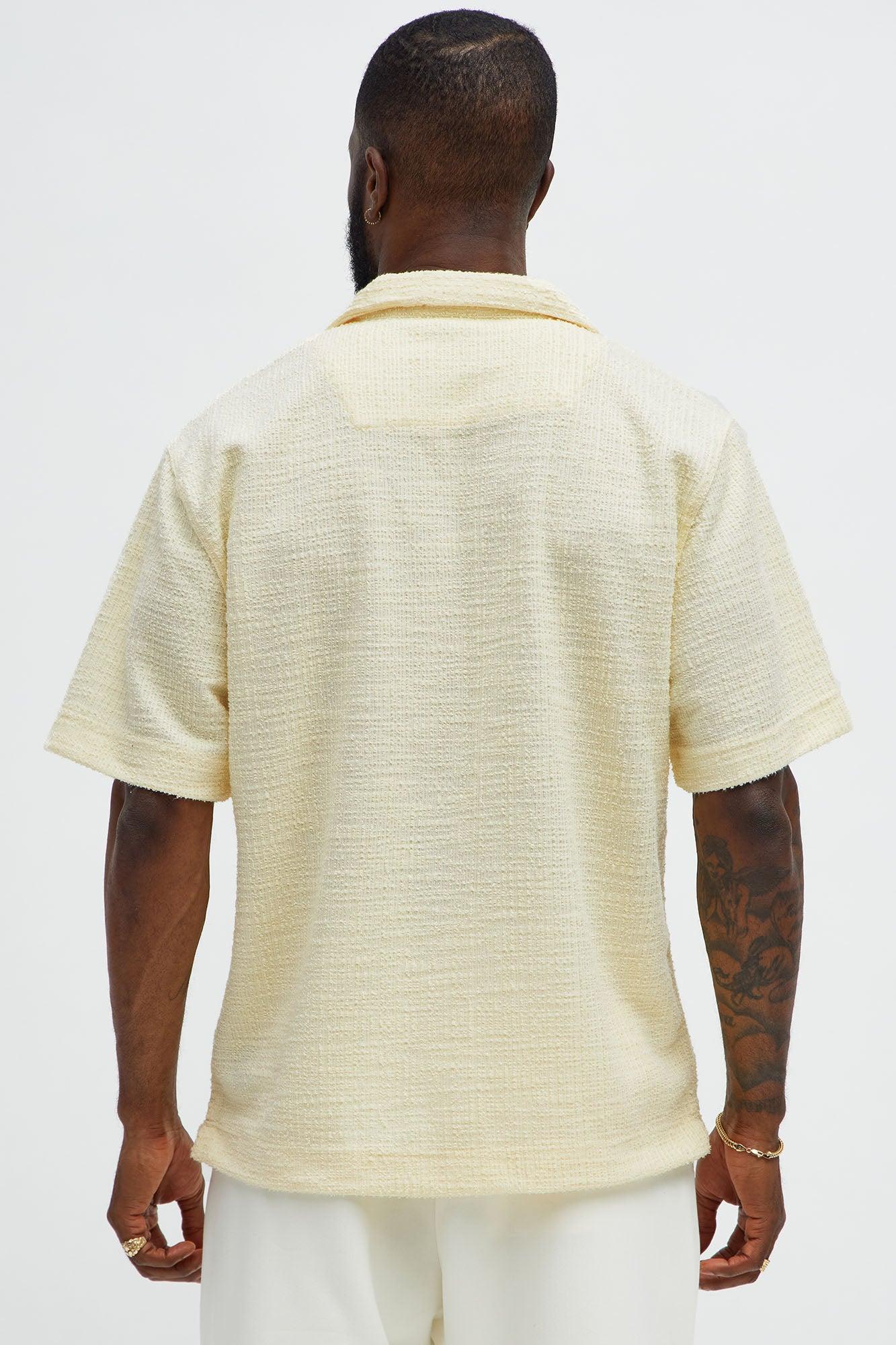Slub Terry Cuban Button Up Shirt - Yellow Product Image