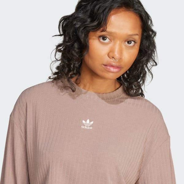 adidas Essentials Wide Rib Long Sleeve Tee Black M Womens Product Image