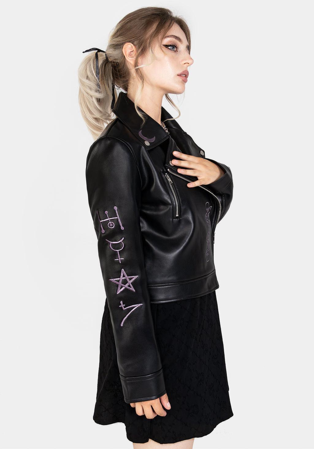 Sigil Embroidered Faux Leather Jacket Product Image