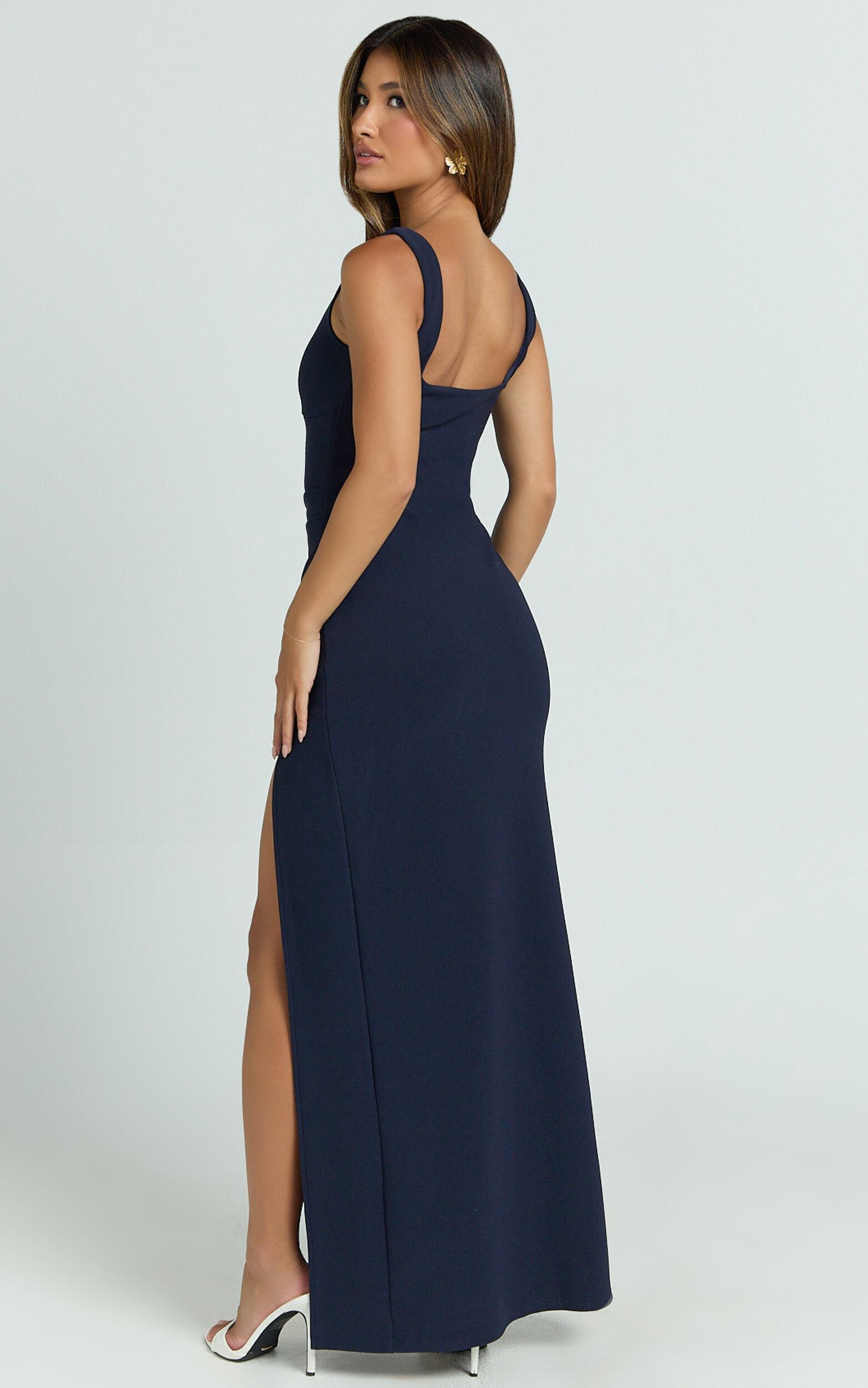 Thelma Maxi Dress - Square Neck Bodycon Dress in Navy Product Image