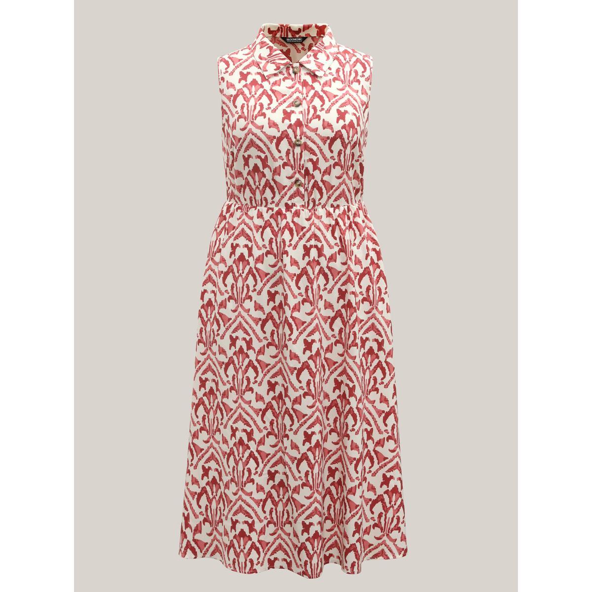 Plus Size Spring Abstract Print Shirt Collar Midi Dress Russet Women Shirt collar Sleeveless Curvy BloomChic 30/6X Product Image