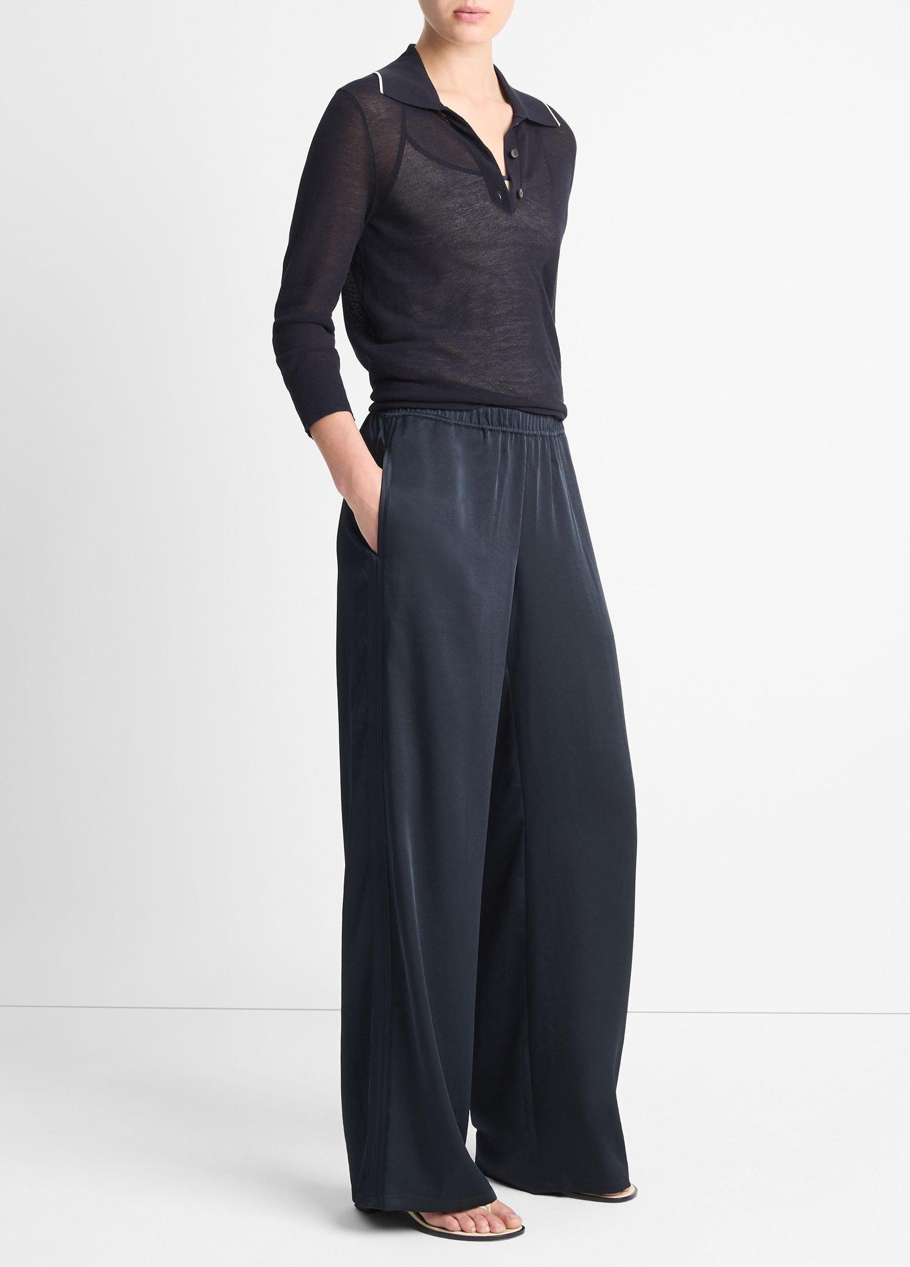 Womens Side-Stripe Satin Low-Rise Wide-Leg Pant, Coastal Blue, Size XXS Vince Product Image