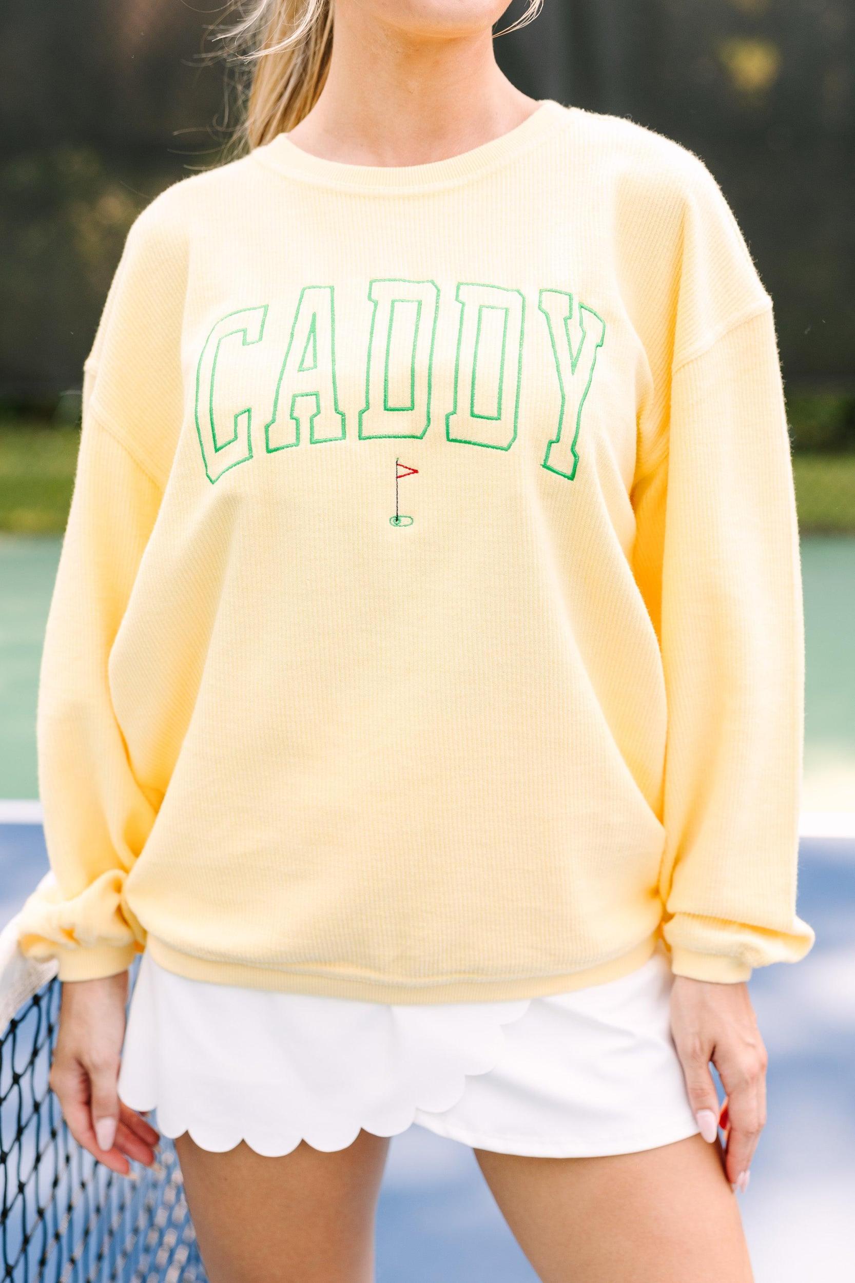 Call Me Caddy Yellow Embroidered Graphic Corded Sweatshirt Female Product Image