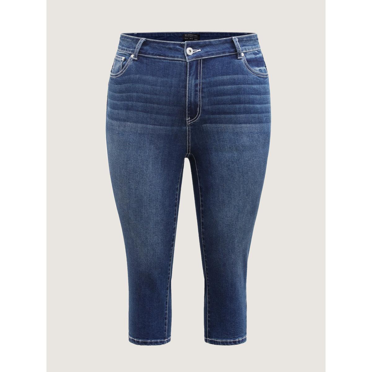 Plus Size Stretchy Booty-Lifting Skinny-Fit Jeans Women Midblue High stretch Slanted pocket Jeans BloomChic 10/M Product Image