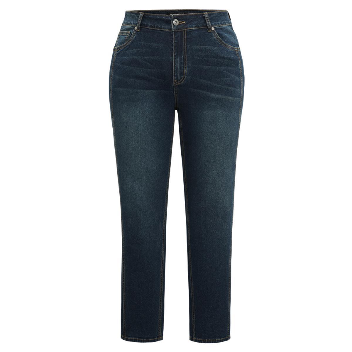 Plus Size Very Stretchy Seam Detail Stitch Jeans Women Indigo Casual Plain Plain High stretch Pocket Jeans BloomChic 22/3X Product Image