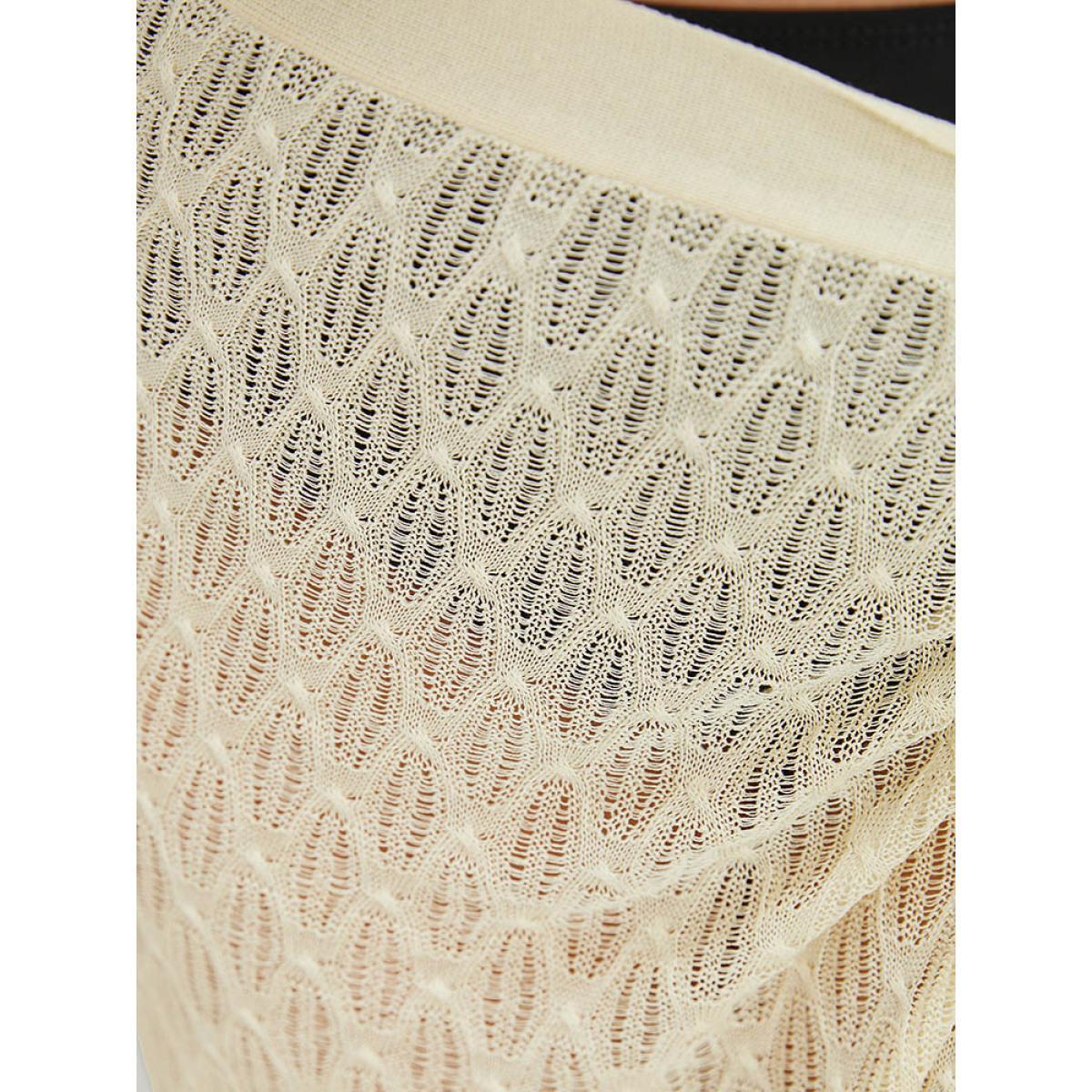 Plus Size Plain Argyle Knot Side Knit Skirt Women Beige Vacation Medium stretch Going out Skirts BloomChic 22-24/3X Product Image