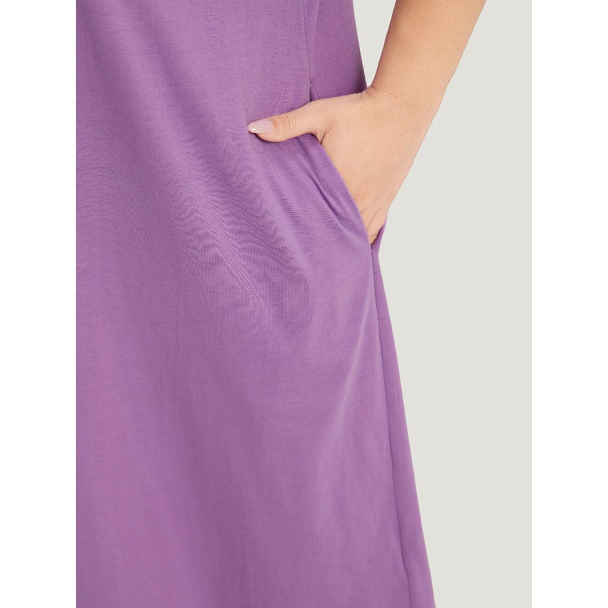 Plus Size Supersoft Essentials Heart Print Pocket Crew Neck Dress Lilac Women Casual Printed Curvy Midi Dress BloomChic 28/5X Product Image
