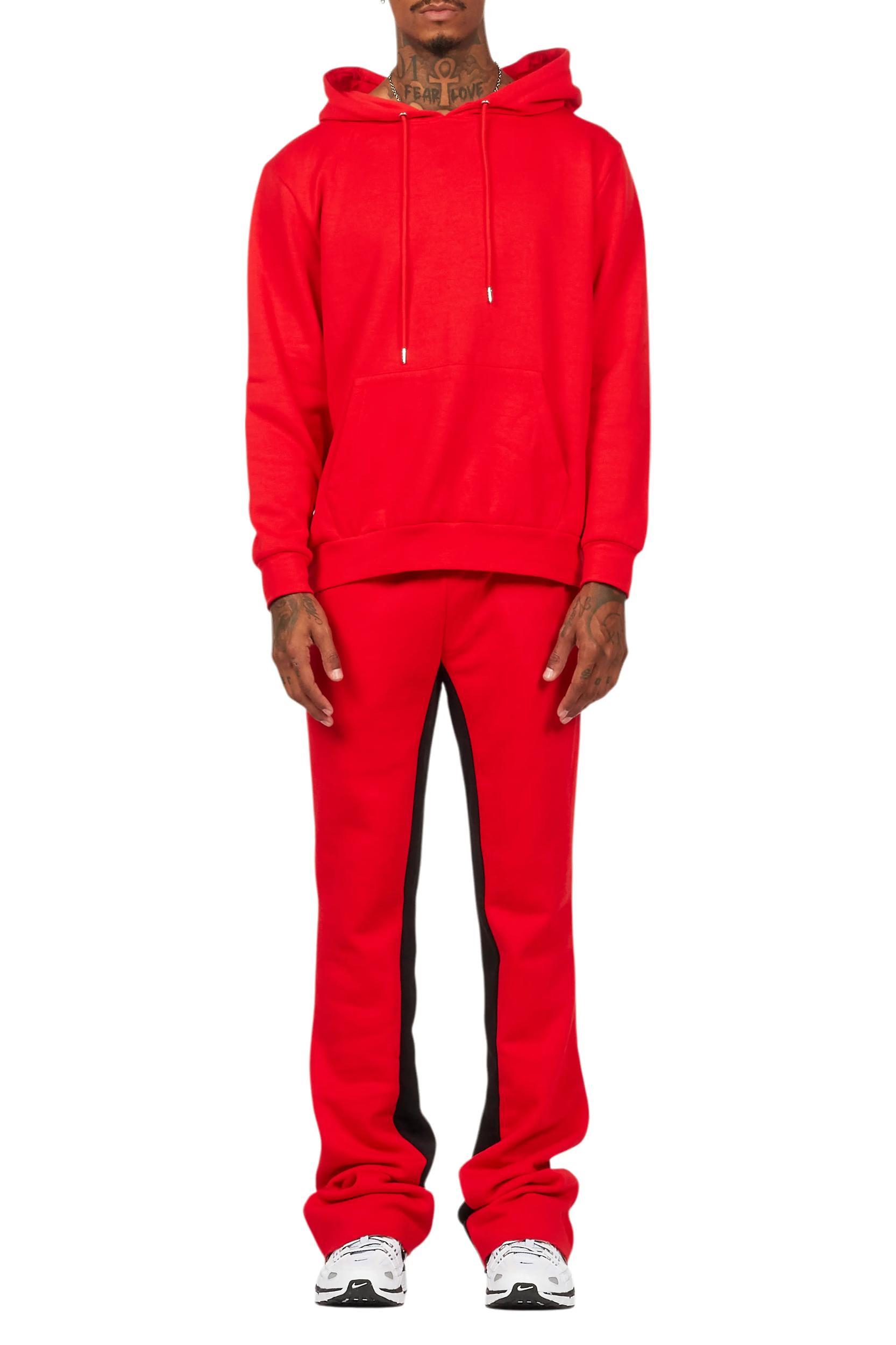 Basic Red Hoodie/Baggy Track Pant Set Male Product Image