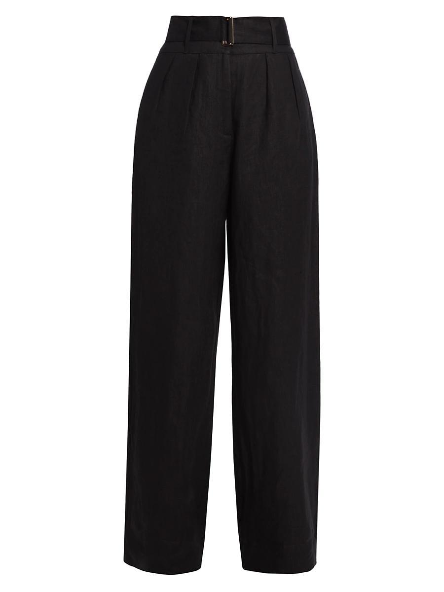 Womens Alina Belted Pleated Linen Wide-Leg Pants Product Image