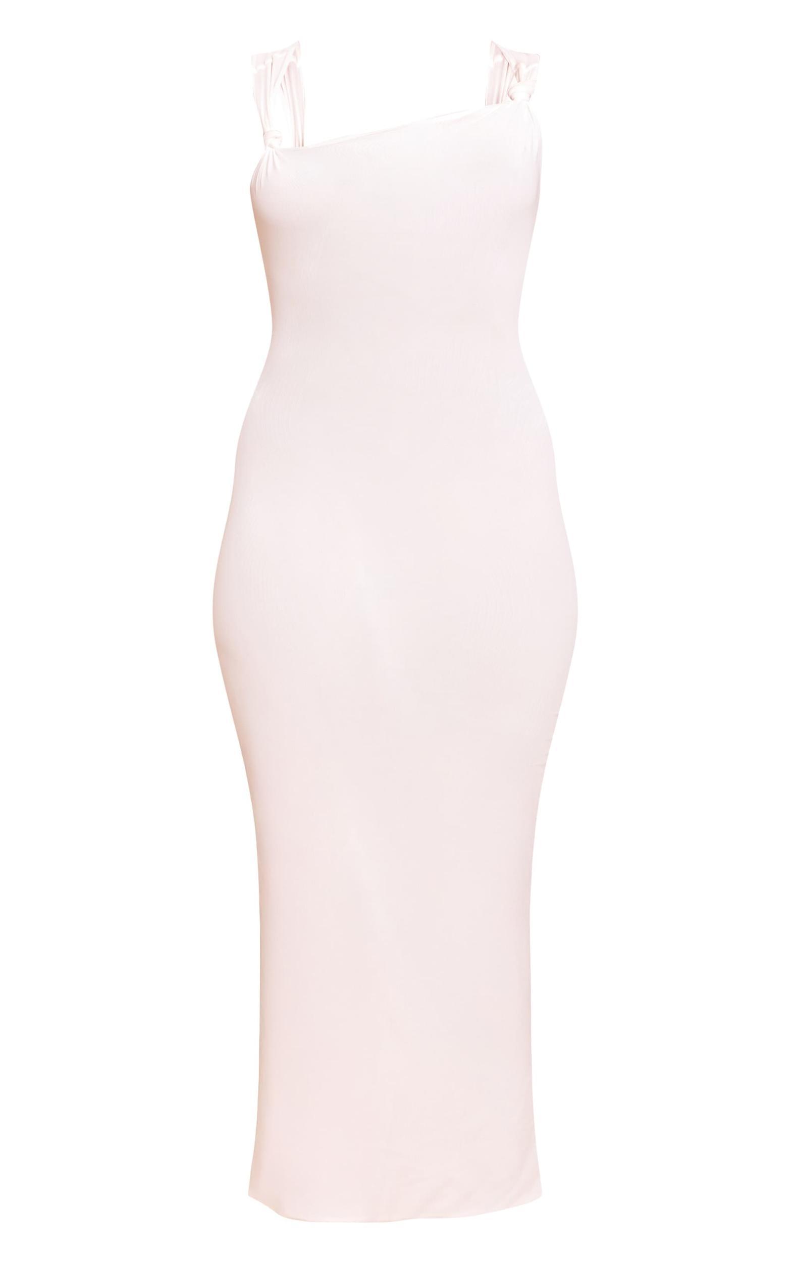 Cream Lined Mesh Asymmetrical Knotted Midaxi Dress Product Image