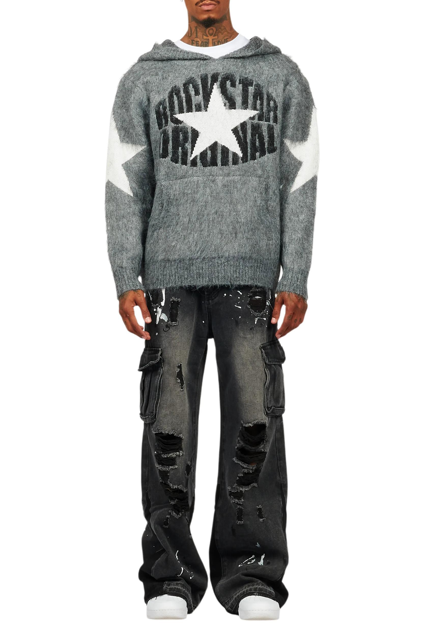 States Grey Mohair Hoodie/Baggy Fit Jean Bundle Male Product Image