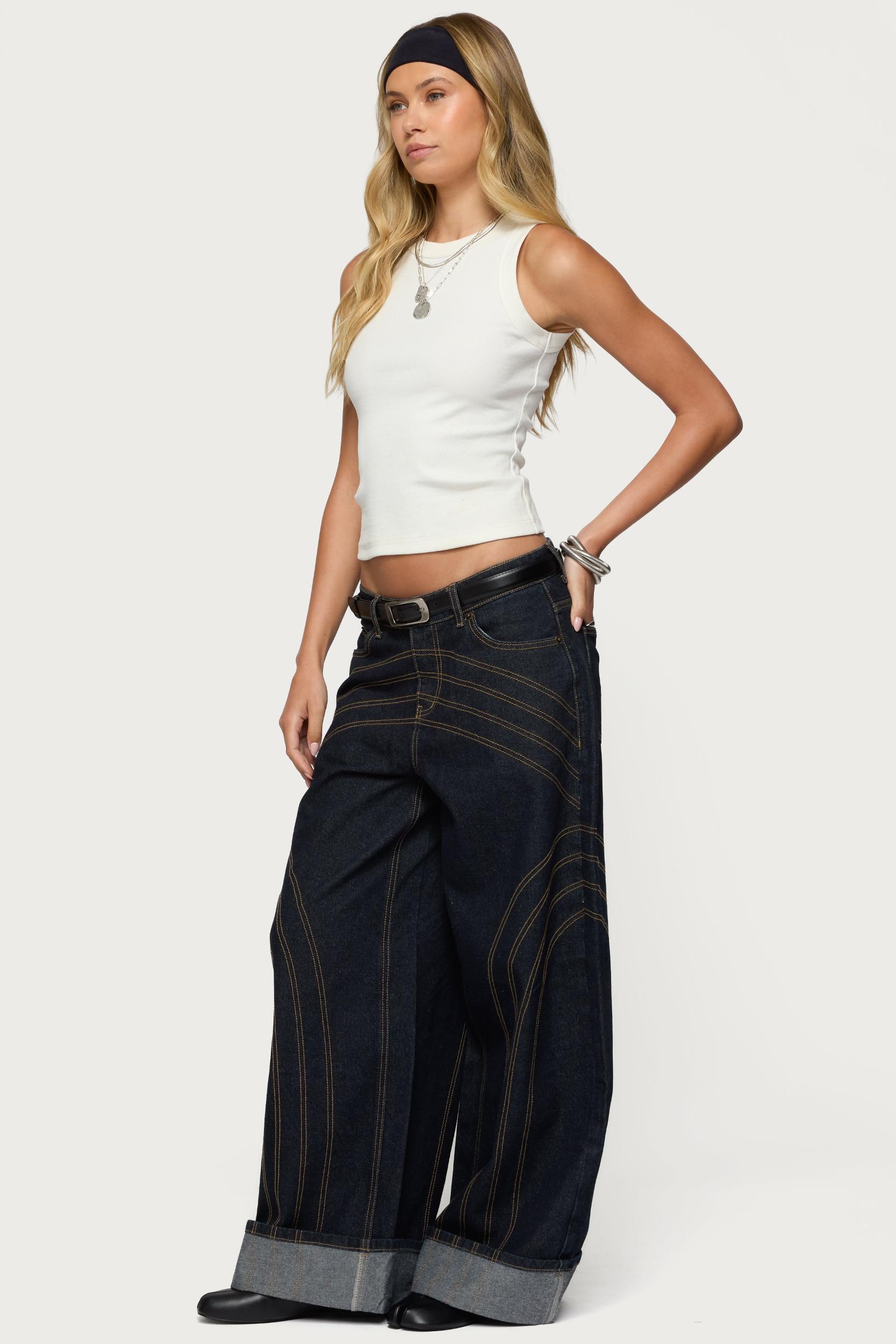 Cuffed Low Rise Wide Leg Jeans Product Image