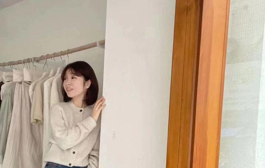 Crew Neck Plain Cardigan Product Image