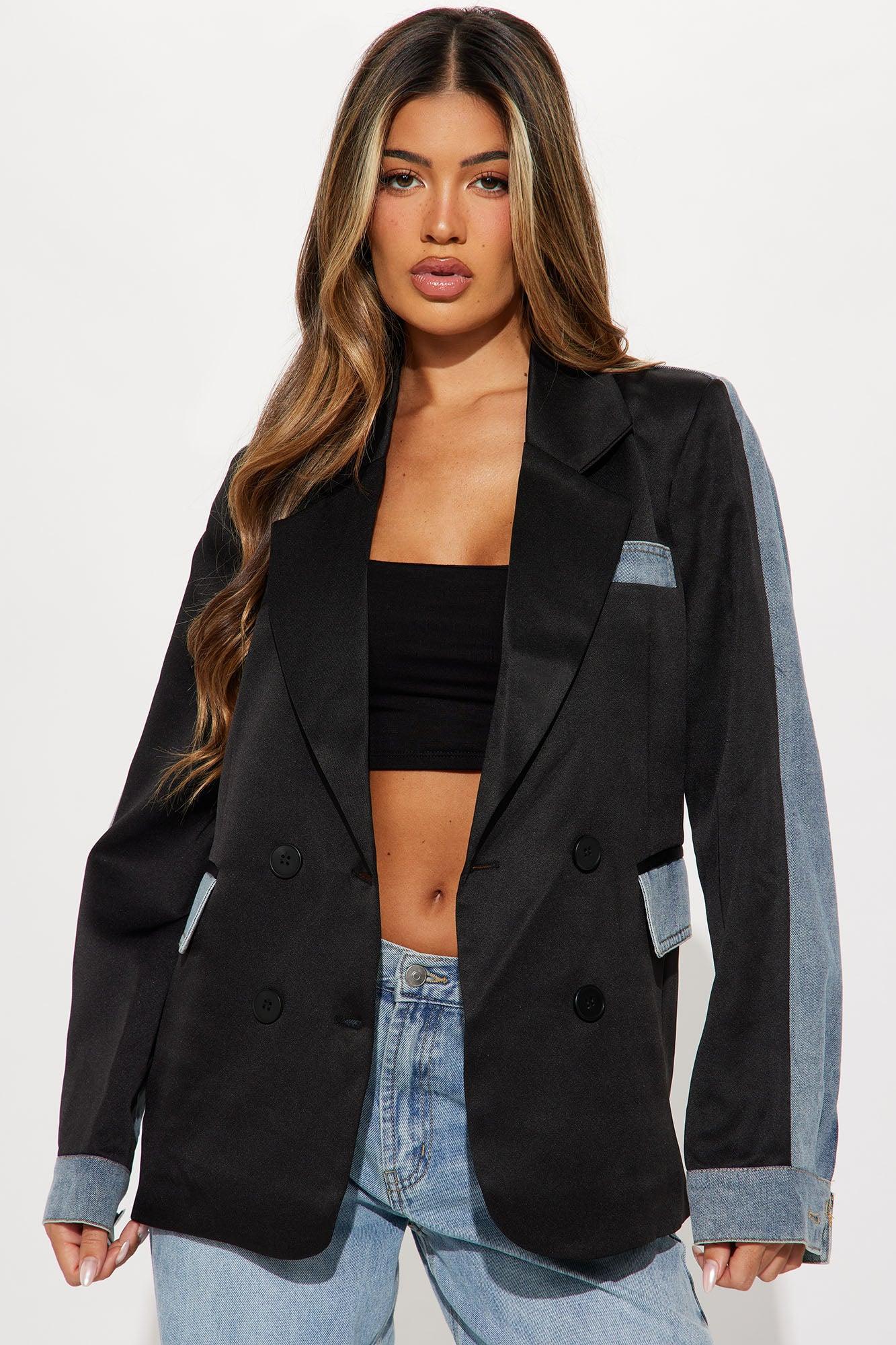 Jupiter Mixed Media Denim Blazer - Black/combo Product Image